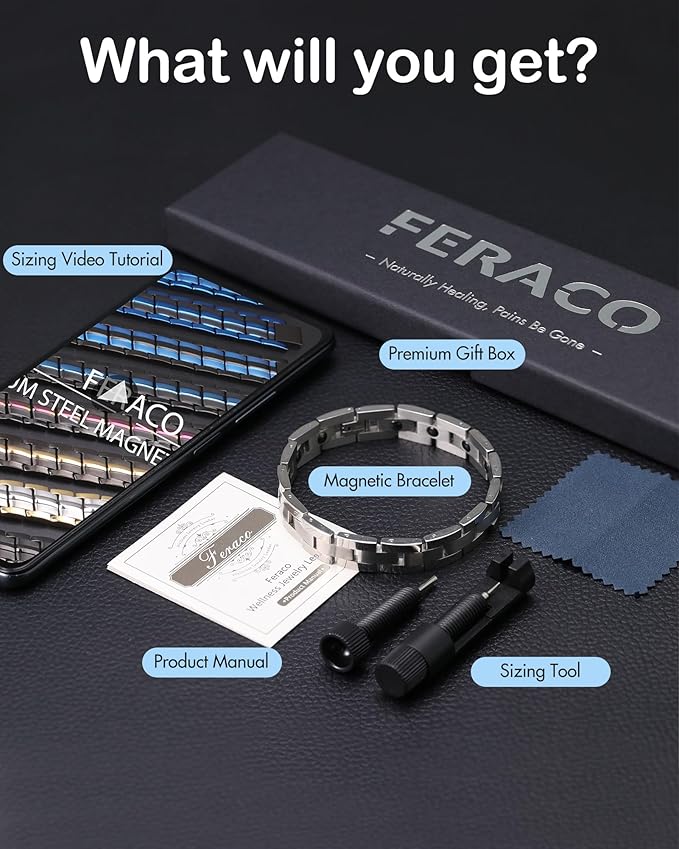 Feraco Pulsera Magnética Hombre Acero Titanio Plateada miniatura 6