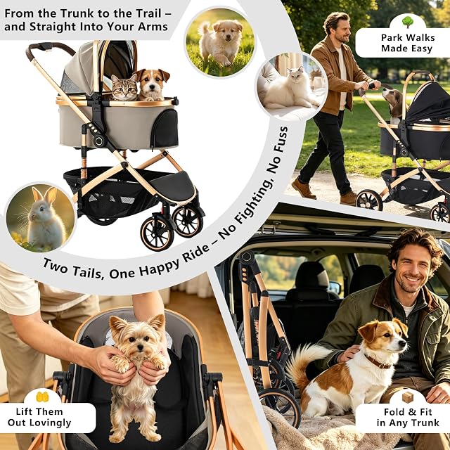 Foto 8 de 8 de Zkiprm Plegable carro para perros, Carro perro con jaula extraíble