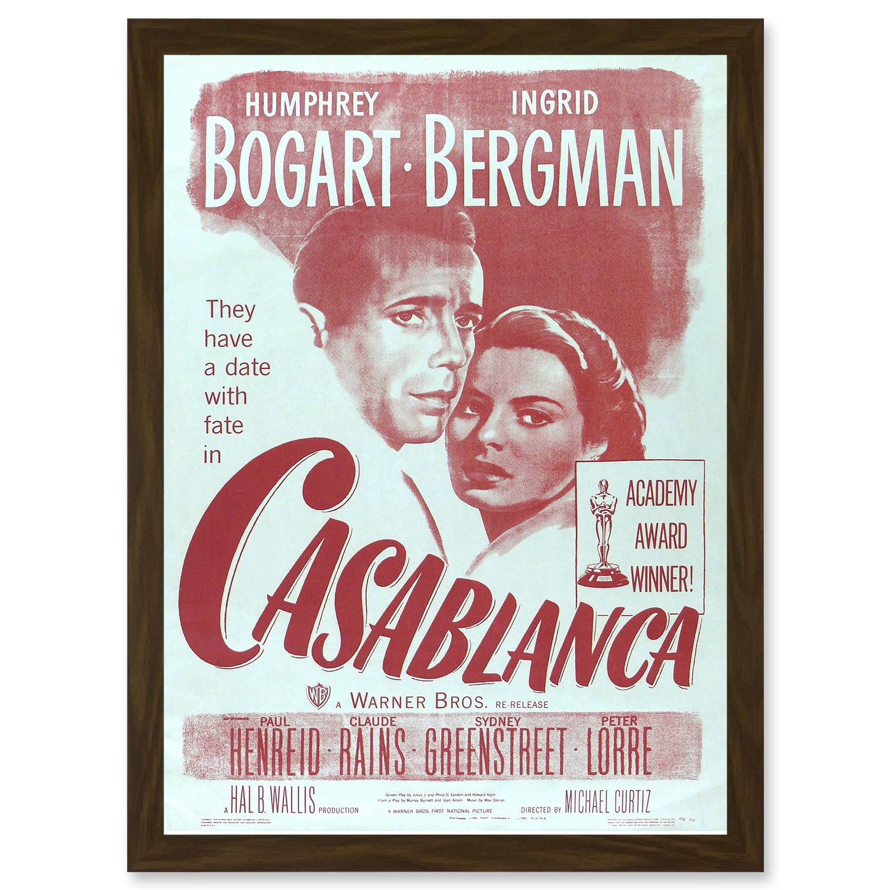 Artery8 Movie Film Casablanca Bogart Bergman Classic Cult Artwork Framed Wall Art Print A4