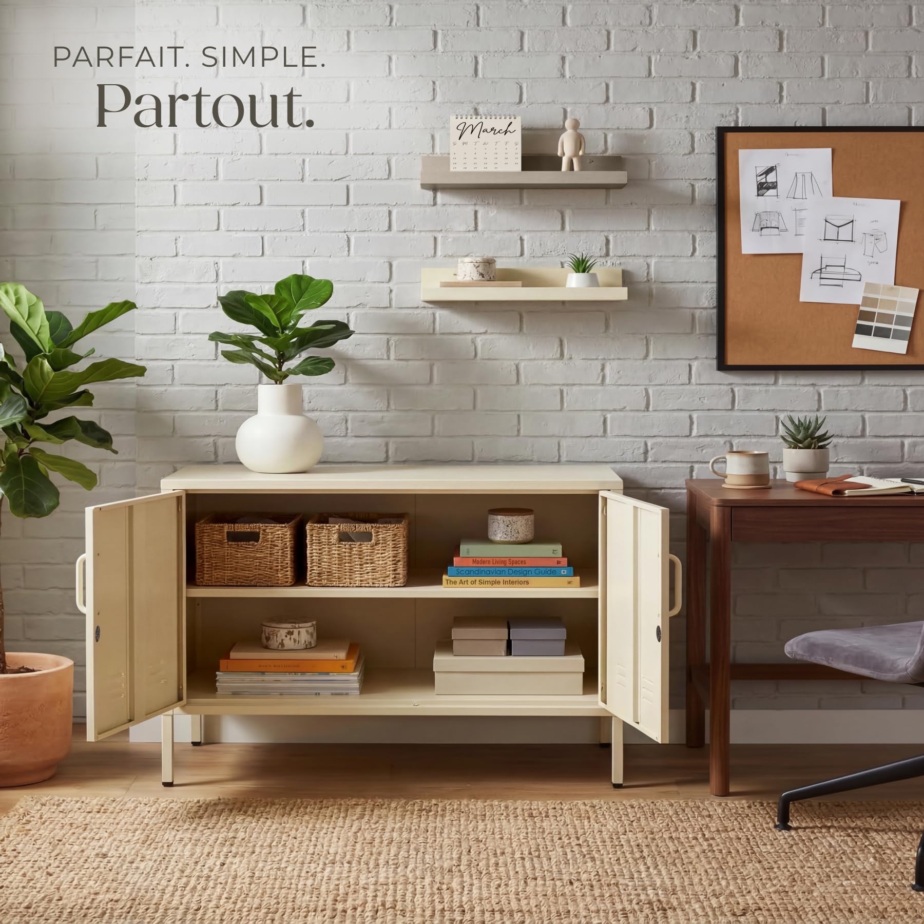 tectake® Buffet métallique 100x42,5x65 cm, Meuble de Rangement Style Industriel, 2 Portes à Fermeture magnétique et 2 Jeux de clés, Etageres Ajustables, Meuble TV, Buffet Salle a Manger Salon Bureau