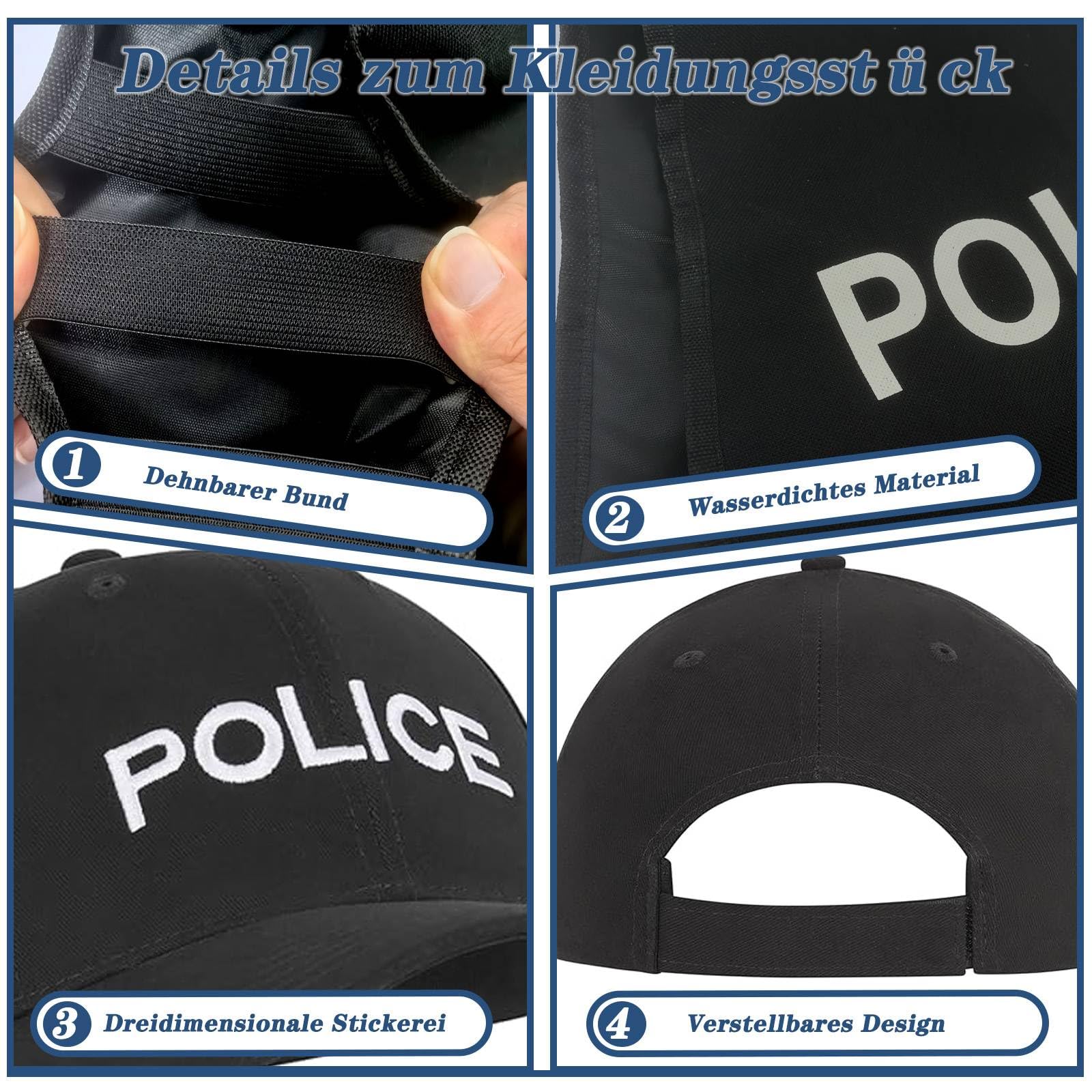 XSYKJGS Déguisement Policier Enfant 15 Pièces - Costume Police Complet avec Accessoires (Casque, Menottes, Gilet) pour Fille et Garçon - Idée pour Halloween et Carnaval