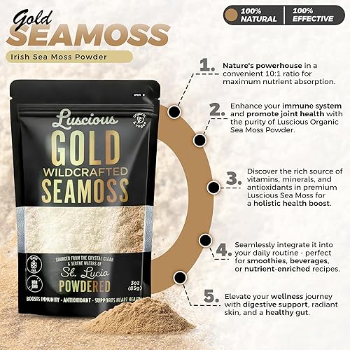Miniatura 4 de Luscious Spice Emporium - Polvo de musgo marino irlandés dorado de 3 onzas, 100% orgánico de musgo marino de Santa Lucía, superalimento silvestre