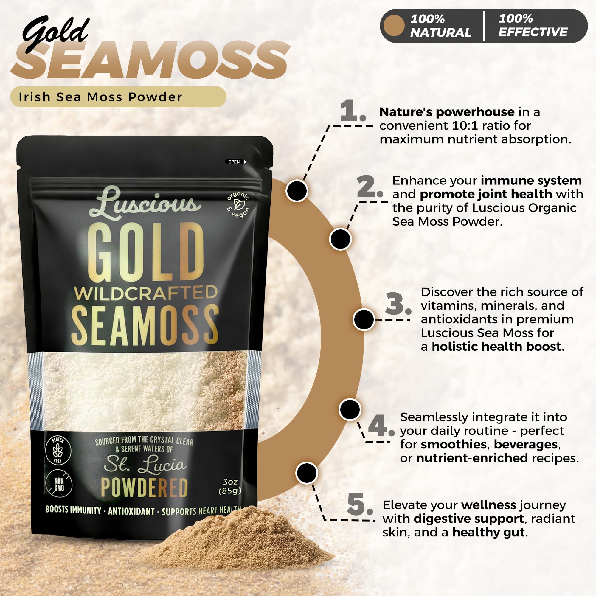 Luscious Sea Moss Powder – 100% Organic St. Lucia Sea Moss | Wildcrafted Superfood for Gut Health, Immune Support, Vegan, Gluten-Free | Makes 120+ Fl Ounces of Gel (Gold) — Amazon image 4