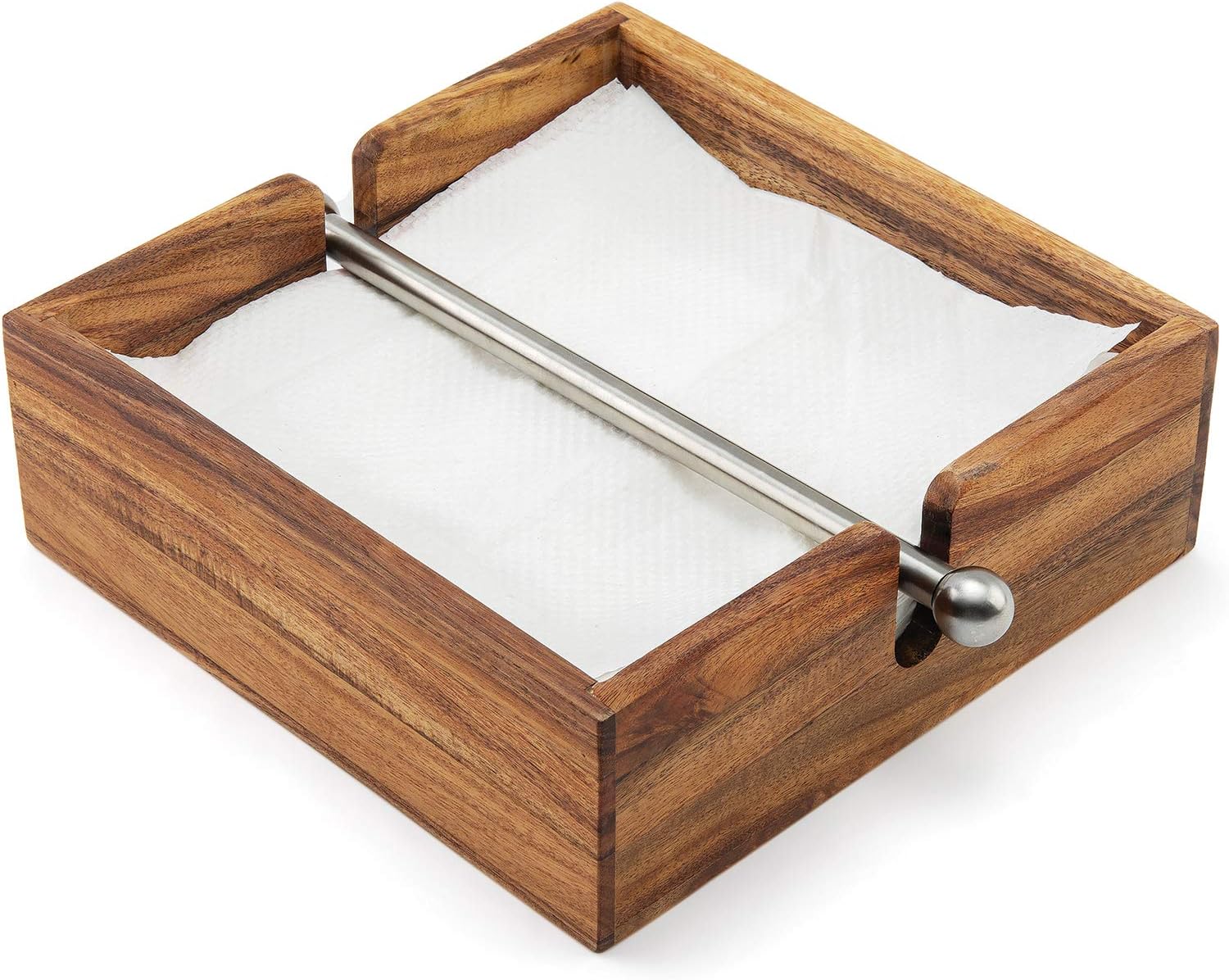 Acacia and Brushed Stainless Steel Napkin Holder