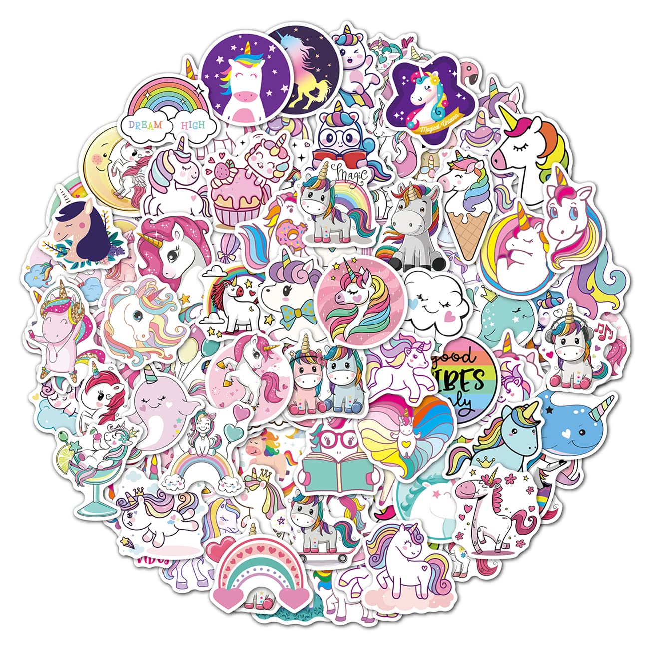 Einhorn Aufkleber, Kawaii Wasserdicht Vinyl Unicorn Stickers für Laptop Wasserflasche Skateboard Fahrrad Helmet Gitarre Reisekoffer Gepäck Möbel Scrapbook Handyhülle [100 Stück]