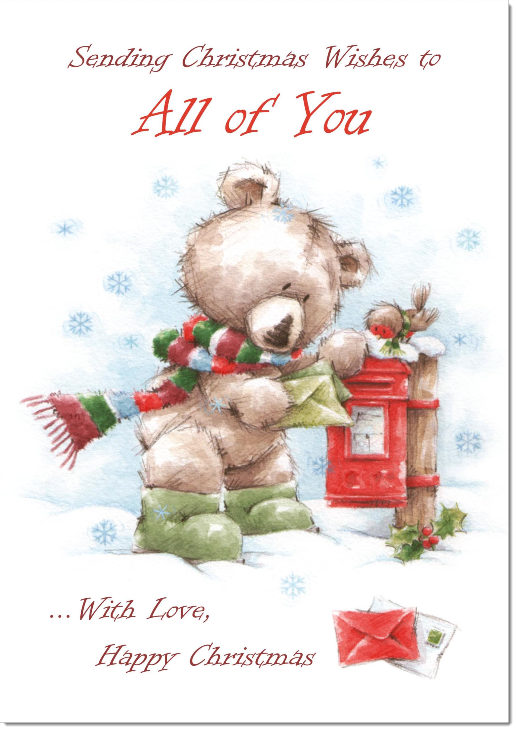 doodlecards To All Of You Christmas Card Cute Bear at Post Box Large A4 Size Christmas Card for To All Of You with Plain Envelope — image 1
