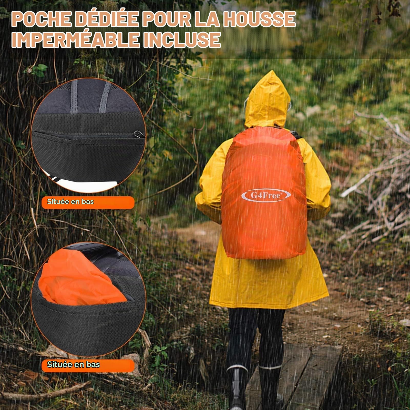G4Free Sac à dos de randonnée étanche de 35 L pour camping, randonnée, escalade avec housse de pluie