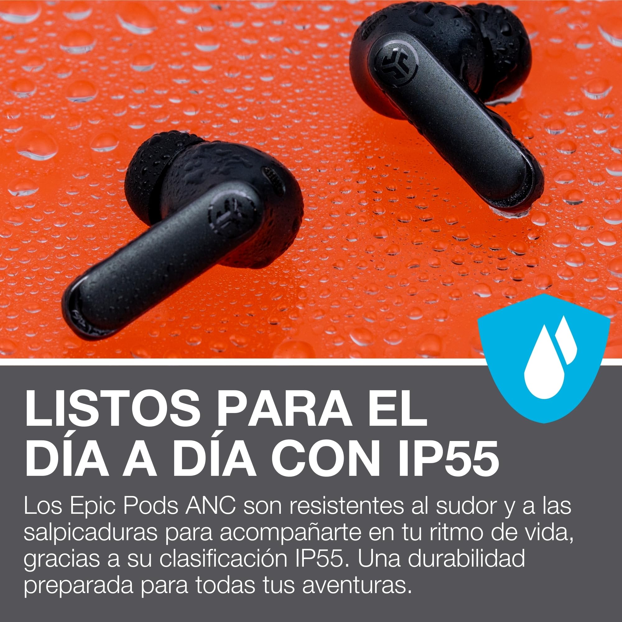 JLab Epic Pods ANC Auriculares Bluetooth Inalámbricos In-Ear - 60h, Negro | Cancelación Activa de Ruido, Audio Hi-Res, IP55, Audio Personalizable, Multipunto, Llamadas Claras