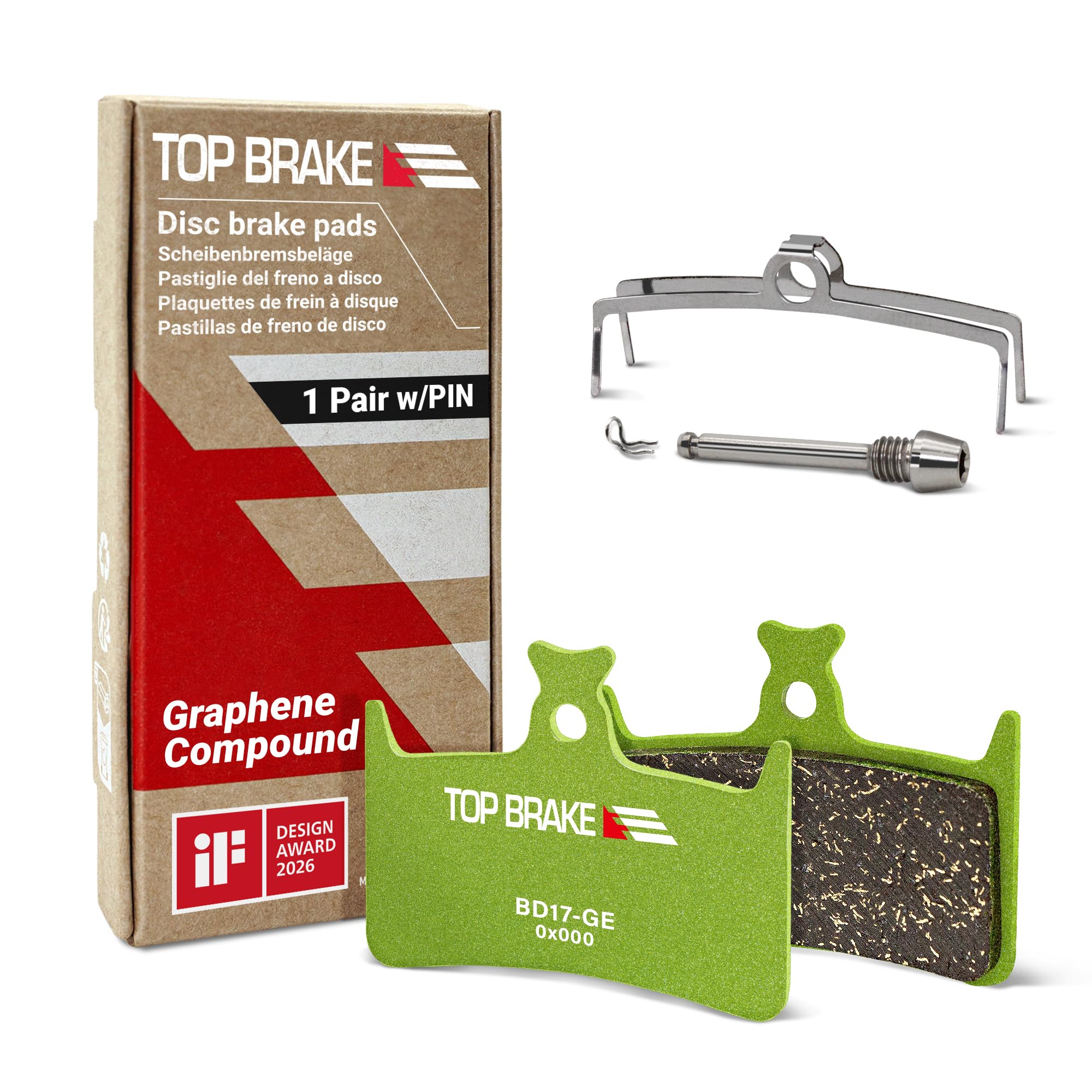TOP BRAKE Disc Bike Brake Pads Compatible with Hope Tech E4, M4, RX4+, RX4 SH, Stealth Race Evo E4 | Graphene Compound, Long-Lasting, Quiet & Smooth | ebike, MTB, eMTB, Downhill, Enduro Race | Green