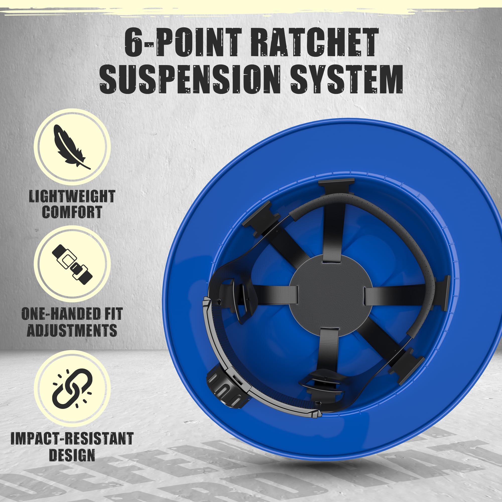 Rugged Blue Defender Full Brim Hard Hat | 6-Point Ratchet Suspension | Safety Helmet Hard Hat | Adjustable Suspension Size | ANSI Z89.1 Type 1, Class C, G, and E Certified |Blue Hard Hats for Men