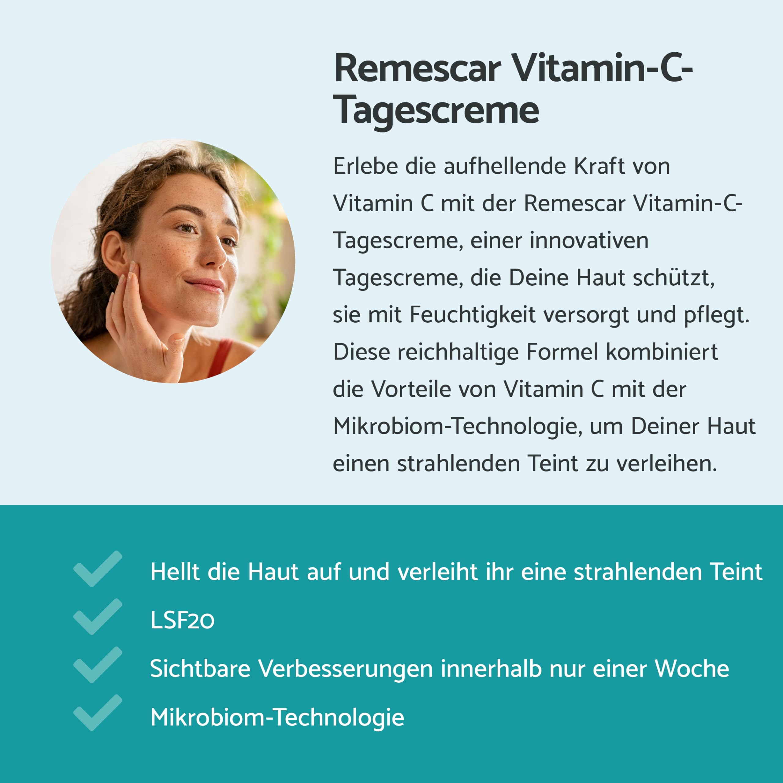 Remescar Tagescreme mit Vitamin C SPF 20 50ml – Feuchtigkeitsspendende Anti-Falten Gesichtscreme für Damen & Herren – Schützt vor UV-Strahlen, nährt & belebt die Haut