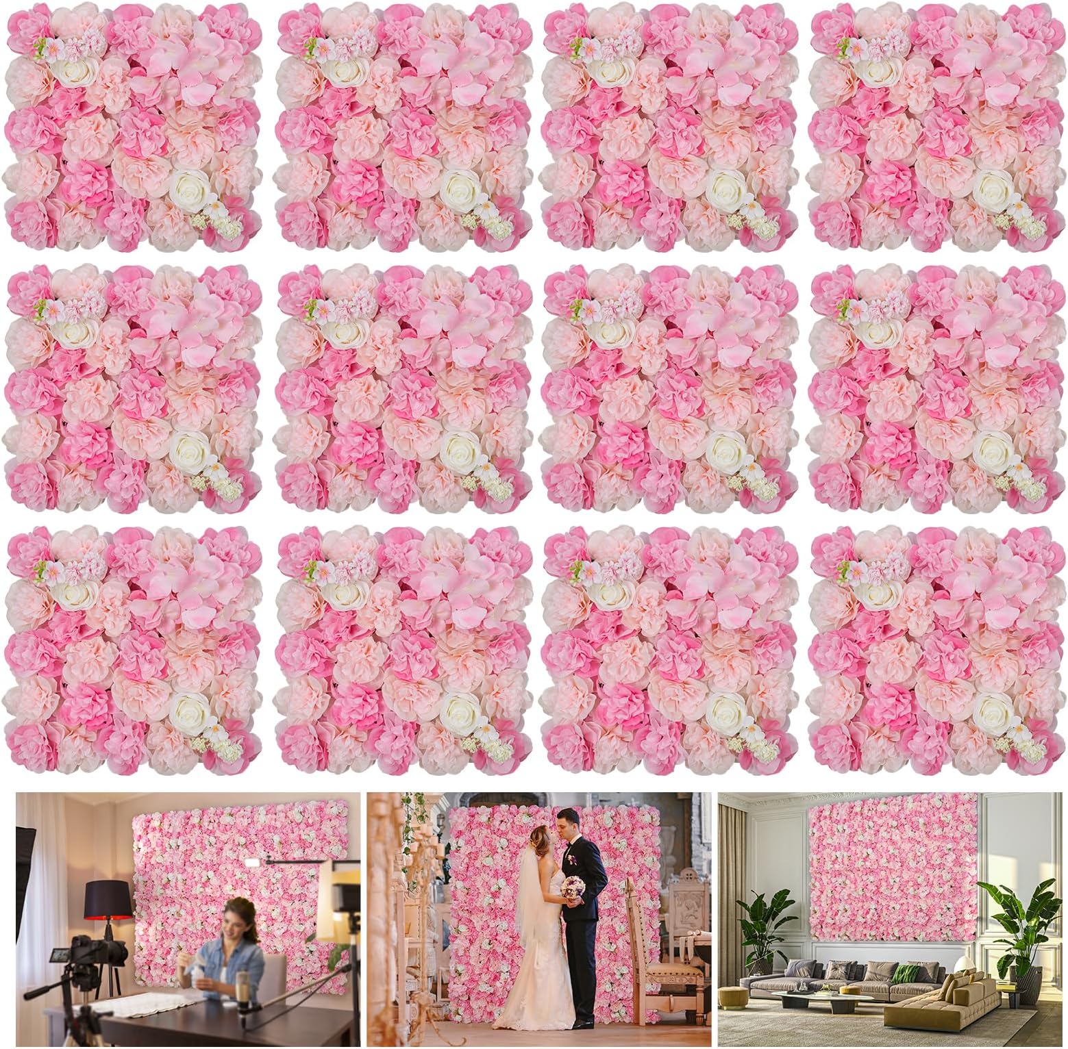 Aboofx 24 PCS Artificial Flower Grid Panels, 10x10 inch