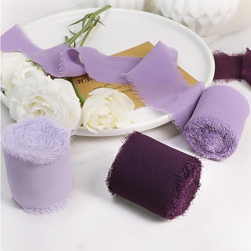 Miniatura 5 de Cinta de gasa de seda, 3 rollos de cintas de satén de 5.5 yardas de 1 12 pulgadas para envoltura de regalos, invitaciones de boda, ramos de novia,