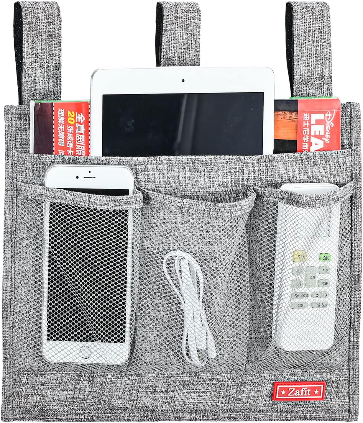 Linen Bedside Caddy, Bedside Storage Organizer for Hospital Beds, College Dorm Rooms or Baby Bed (Classic 4 Pockets Grey) - Image 2