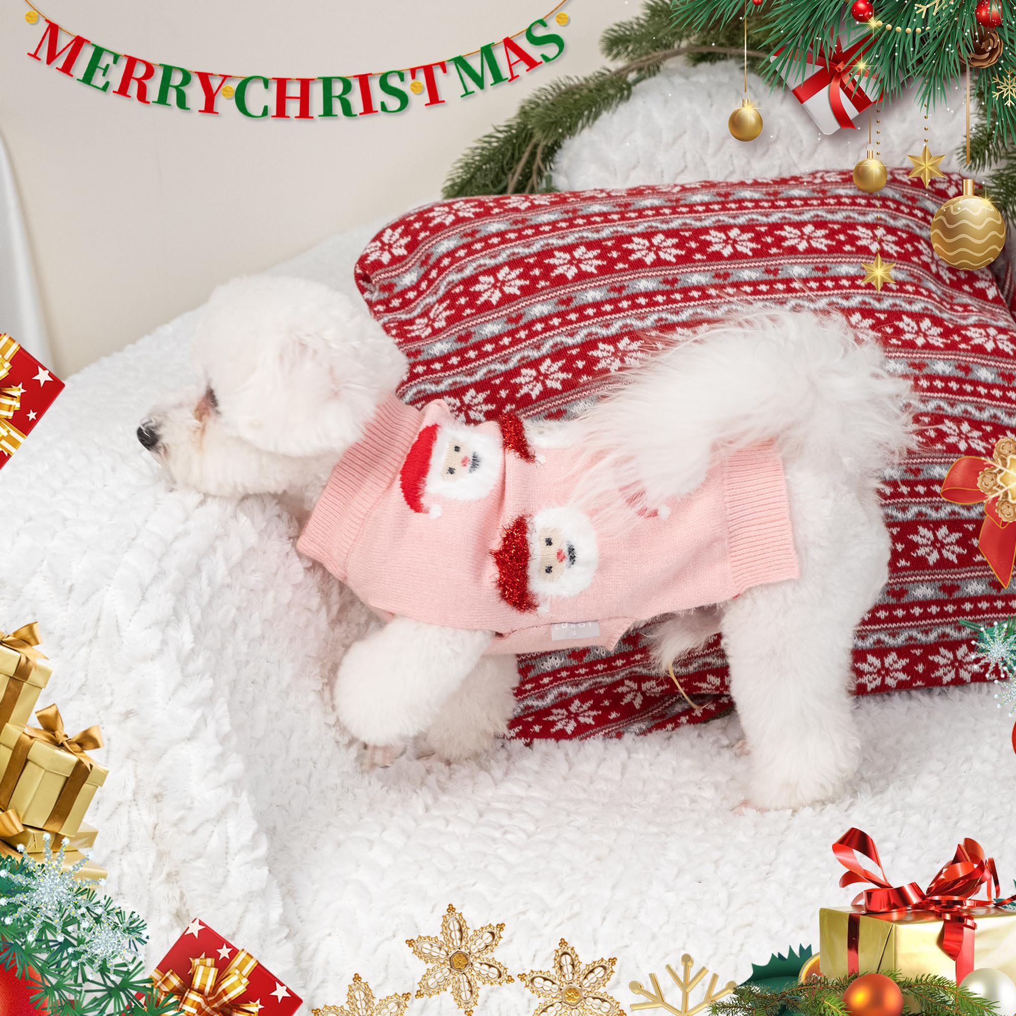 LUBOT New Ugly Christmas Sweaters for Puppy Cute Funny Wintertime and Holiday Parties Knitted Pullover Sweater Santa Small Dog Pink Medium