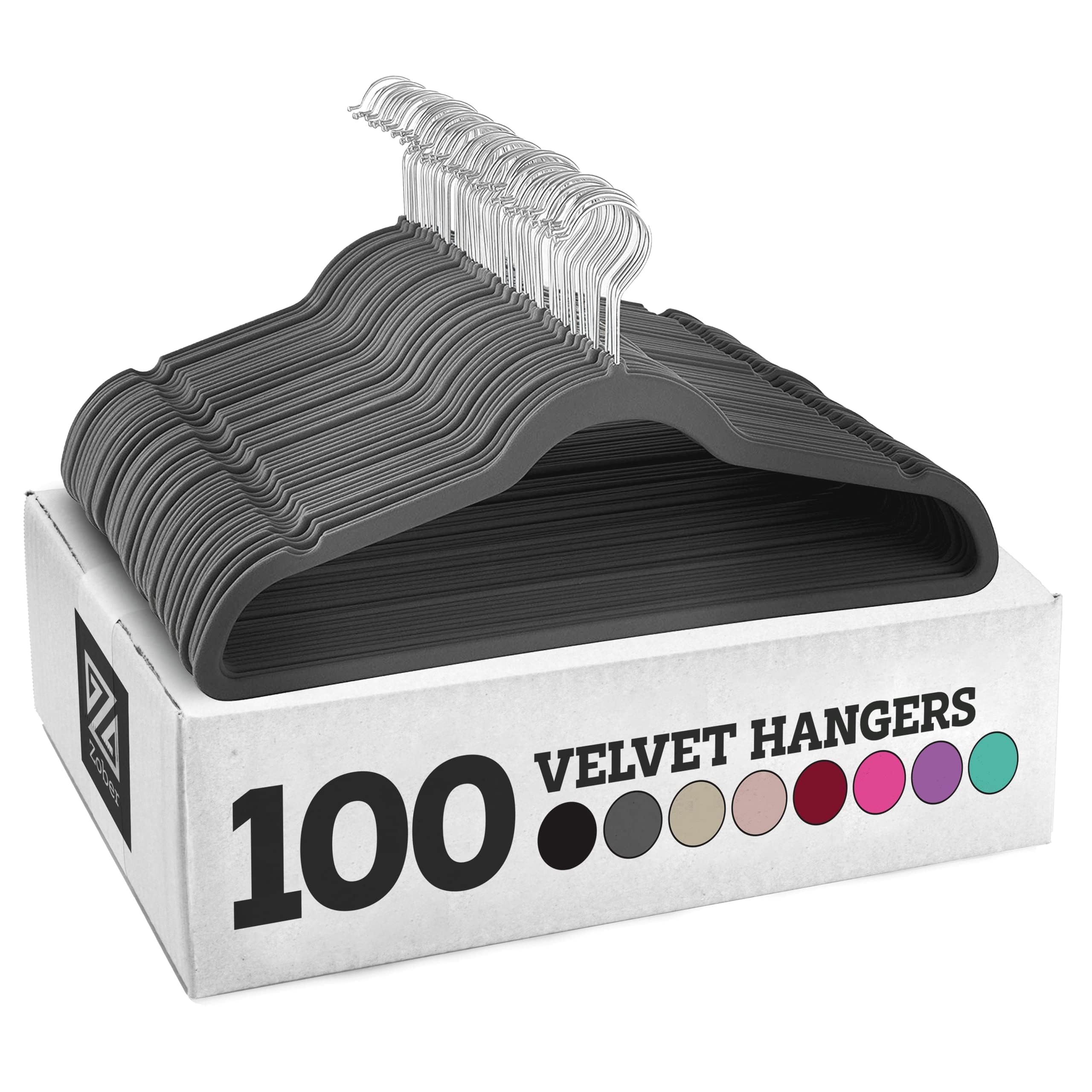 ZOBER Space Saving Velvet Hangers Strong and Durable Hold Up to 10 Lbs - 360 Degree Chrome Swivel Hook - Ultra Thin Non Slip Suit Hangers - (Gray, 100 Pieces)-image-45