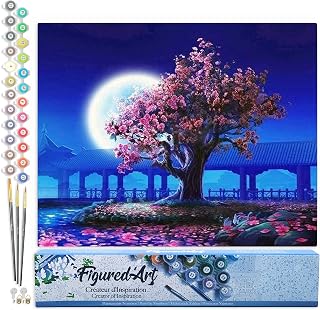 Figured'Art Paint by Numbers for Adults Tree and Large Moon 40x50cm - Craft Art Painting DIY Kit Rolled Canvas Without Frame