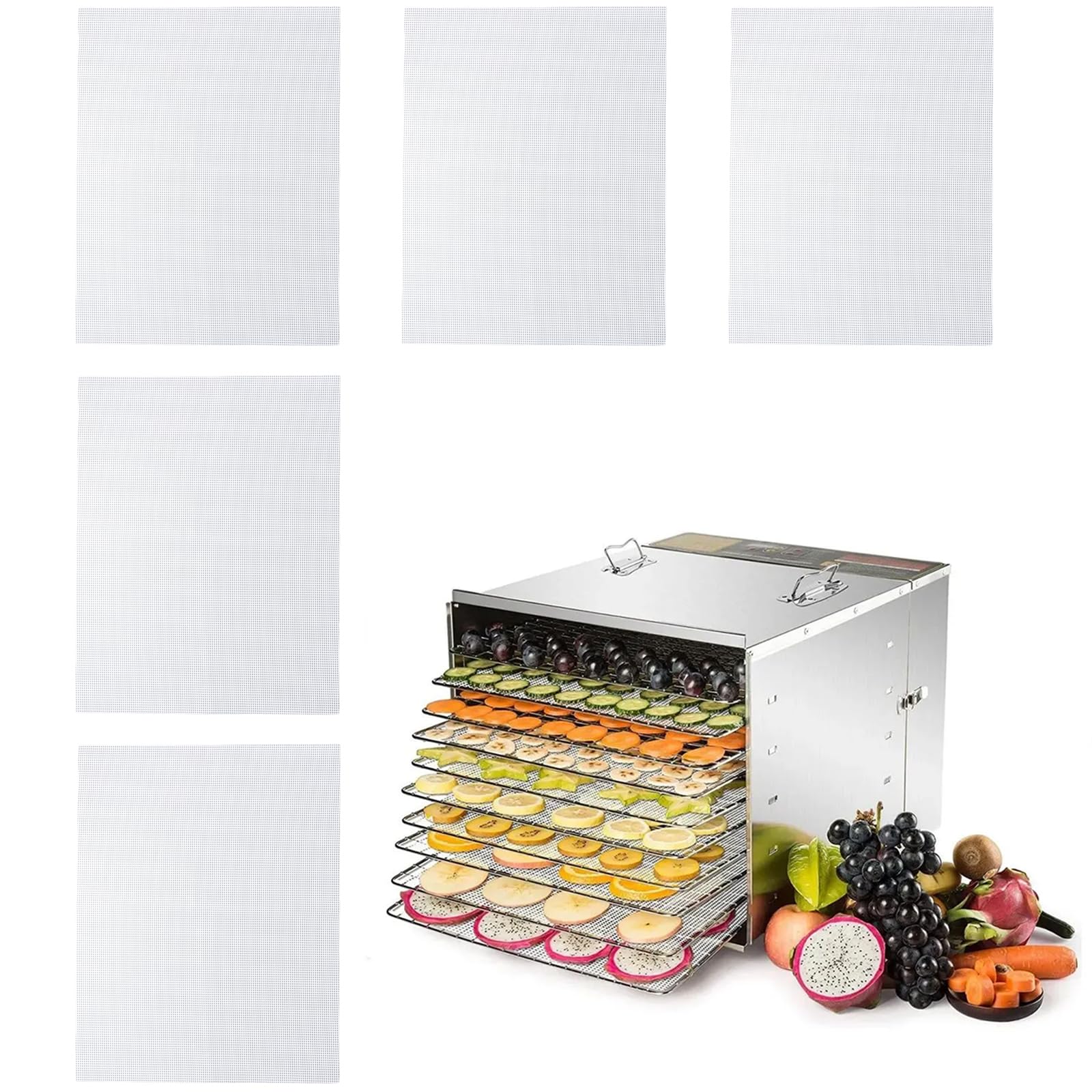 5 Piezas Hojas Deshidratadoras de Silicona, Esteras Deshidratantes de Fruta Antiadherente, Tabla de Deshidratación Reutilizable, Estera de Cocina de Malla Cuadrada para Frutas, Verduras y Carnes