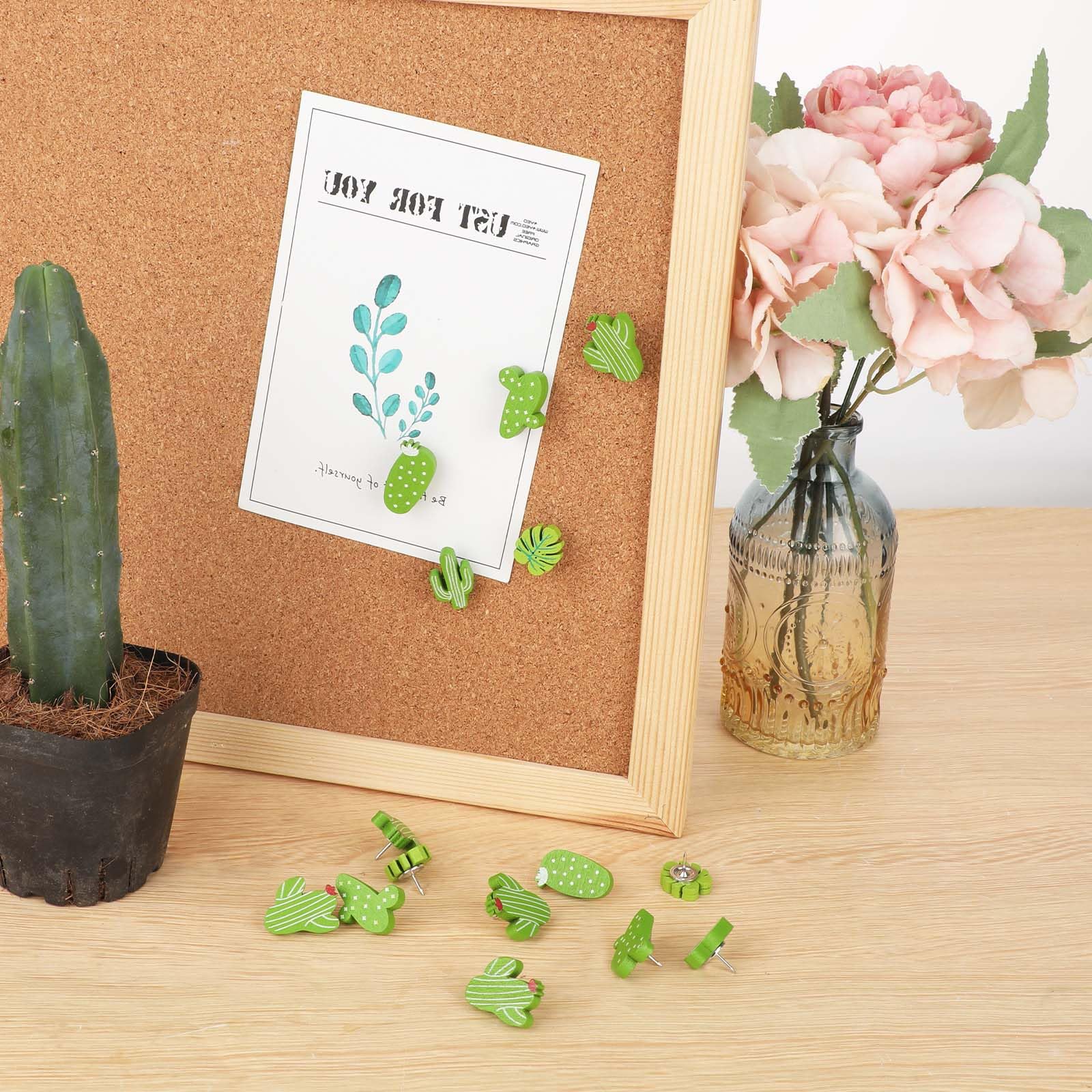 30pcs Decorative Push Pins Set Cactus Palm Leaf Thumb Tack Decorative Cute Plants Push pins Set Wood Pushpins Tacks for Cork Board Decorative for Bulletin Board Maps Photos Wall Home Office Classroom - Image 4