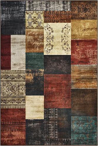 Miniatura 8 de Tepook Alfombra moderna para sala de estar, alfombra geométrica grande de 4 x 6 pies para dormitorio, alfombra de retazos lavable para interiores,