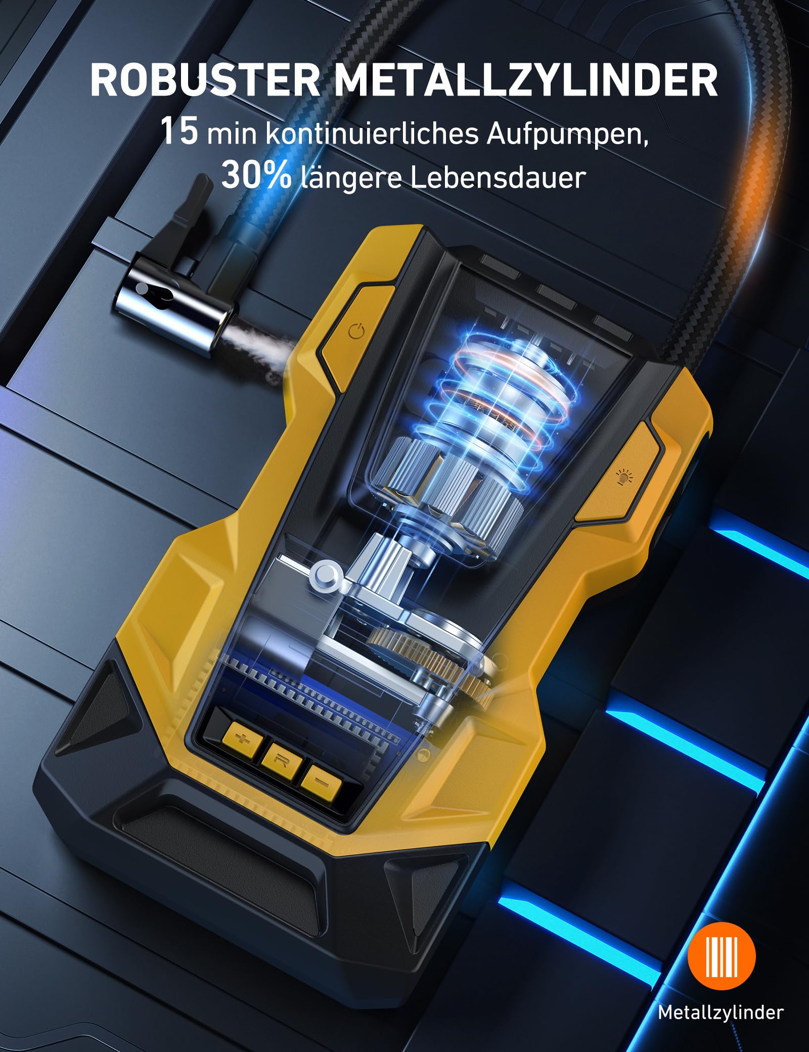AstroAI 2 in 1 Kompressor Auto, Luftpumpe Auto 12V 230V, 10,3 Bar Autoreifen Pumpe mit AC/DC-Dual-Stromversorgung und Langlebiger Metallmotor für Autos,Fahrräder, Motorräder, Bälle, Gelb