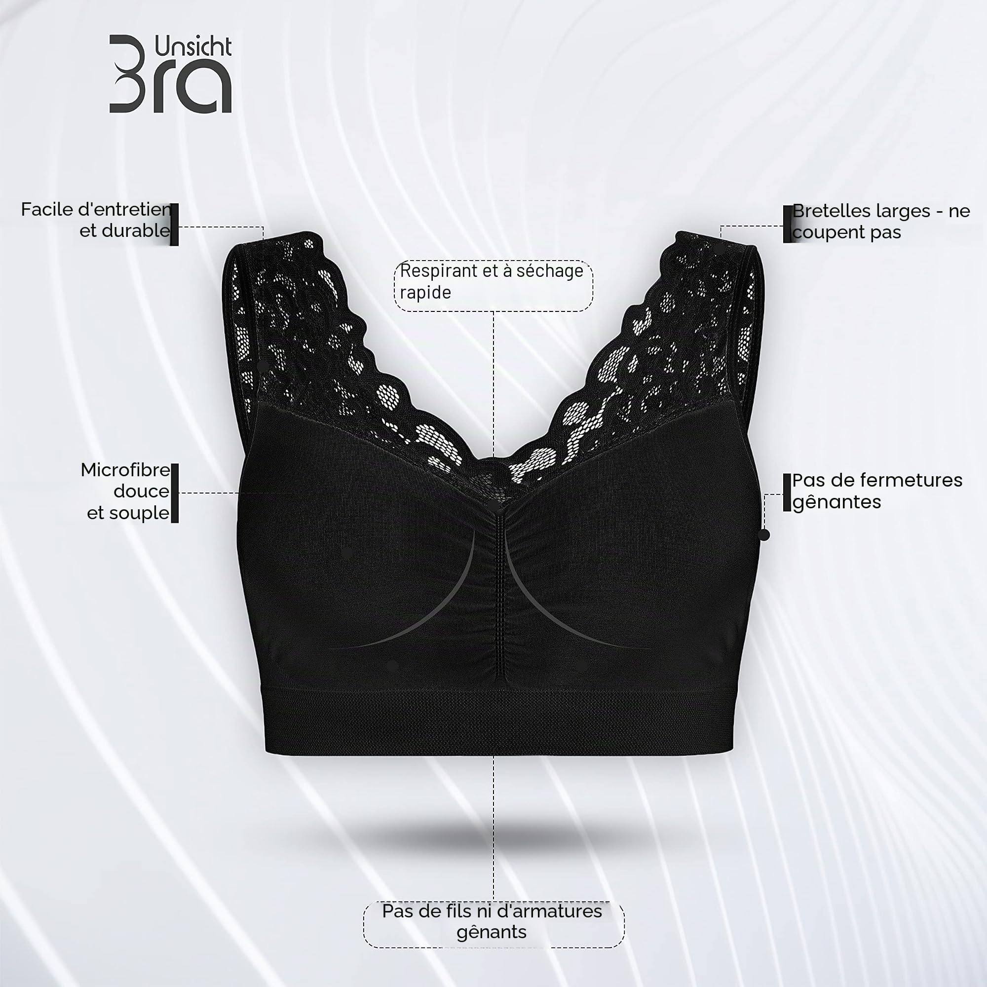 UnsichtBra Lot de 3 bustiers, avec dentelle fine, soutien-gorge pour femme, sans armatures, doux, brassière d'allaitement pour dormir