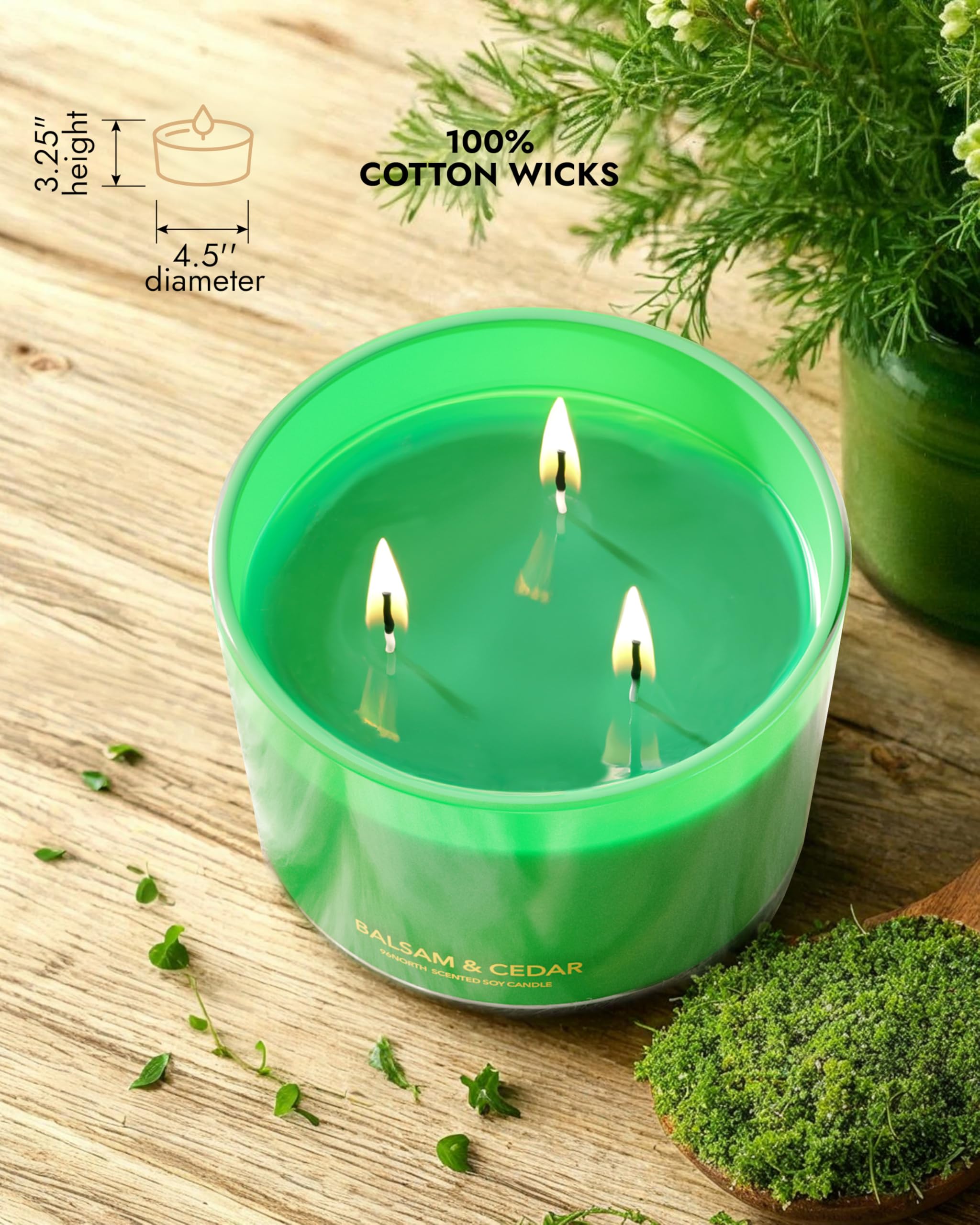 96NORTH Luxuriöse Kerze mit Balsam- und Zedernduft, große Kerze mit 3 Dochten, bis zu 40 Stunden Brenndauer, 100 % natürliches Sojawachs, ideales Weihnachtsgeschenk