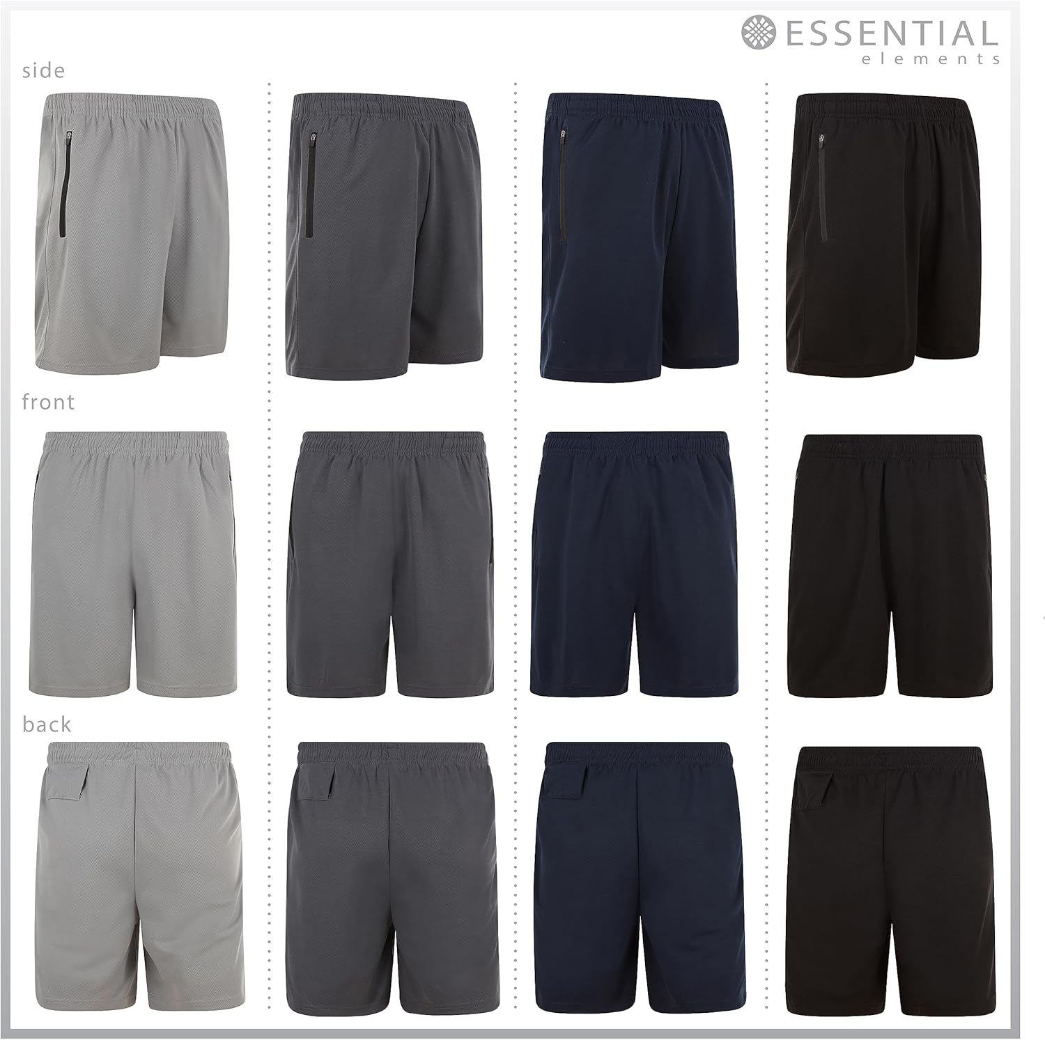 4 Pack: Men's 8" Athletic Running Quick Dry Mesh Shorts with Zipper Pockets (Available in Big & Tall) - Image 3