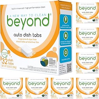 Beyond Natural Dishwasher Tablets [8 Boxs of 32] - Fragrance & Dye Free - Certified Biobased. Powerful. Plant-Based Ingredients