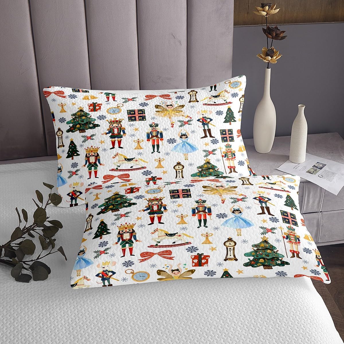Feelyou Merry Christmas Bedspread Xmas Festival Bedspread for Kids Boys Girls Nutcracker Coverlet Set New Year Quilted Bedroom Collection 2Pcs Twin Size