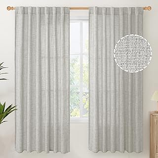 YoungsTex Light Grey Linen Curtains for Living Room, Light Filtering Dra...