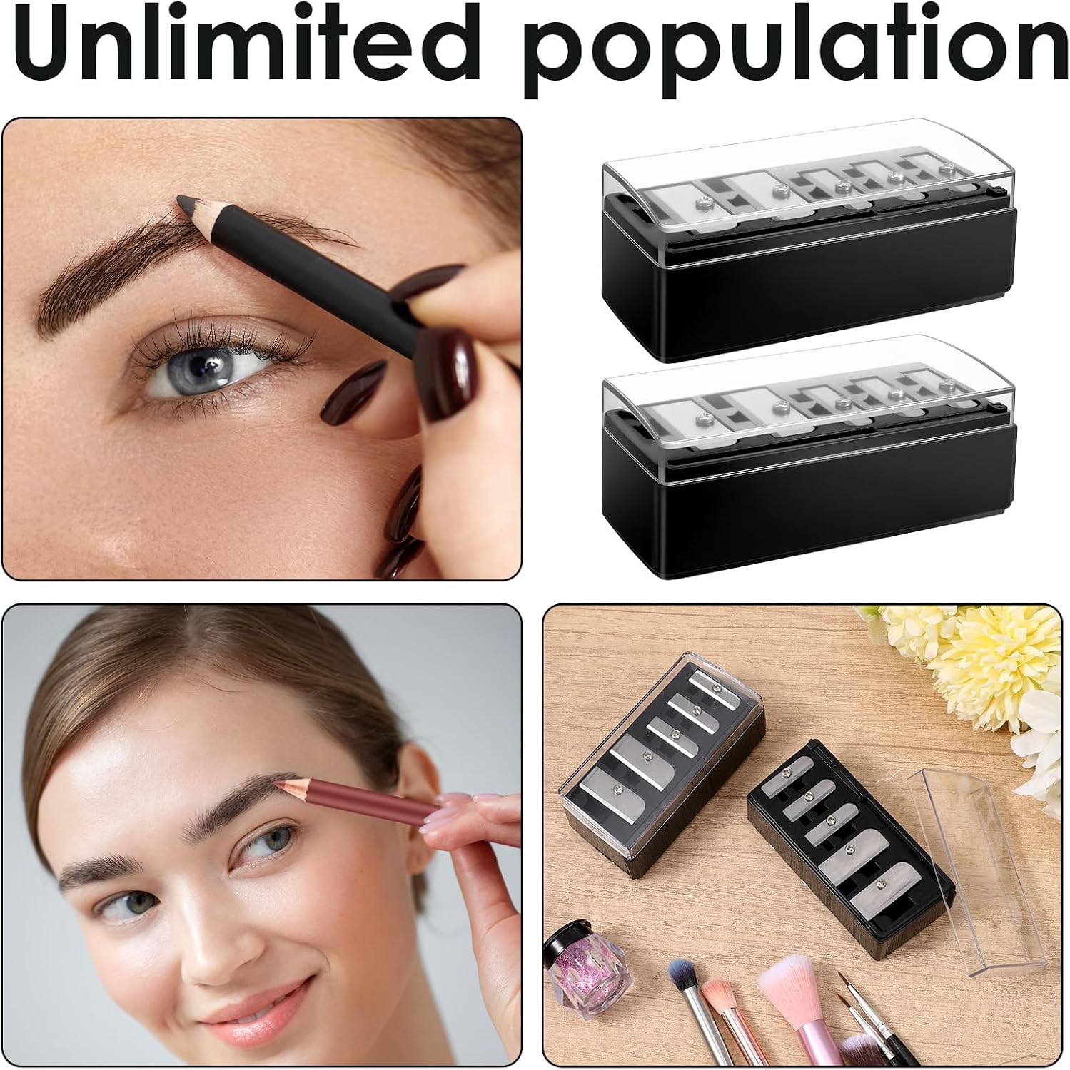2 PCS Eye Pencil Sharpener for Women, 5 Hole Cosmetic Long Point Manual Pencil Sharpener with Plastic Lid, Lip Liner Pencils Eyeliner Eyebrow Sharpeners Makeup Eyeliner Pencils Sharpeners, Black