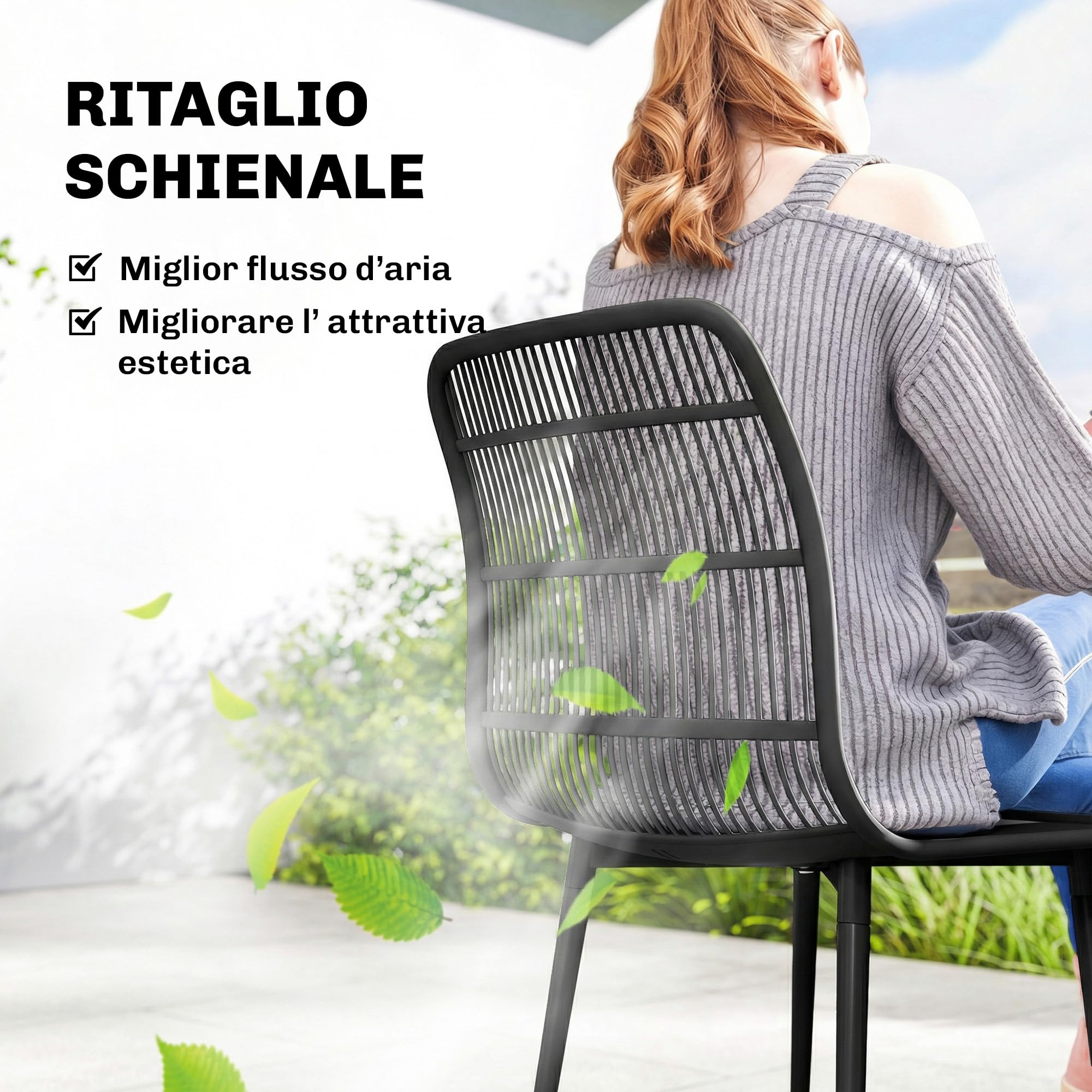 Outsunny Juego de 4 sillas de jardín de polipropileno con respaldo ergonómico, sillas para comedor de exterior de metal, para patio, balcón, terraza, exterior, 46 x 51 x 84,5 cm, negro