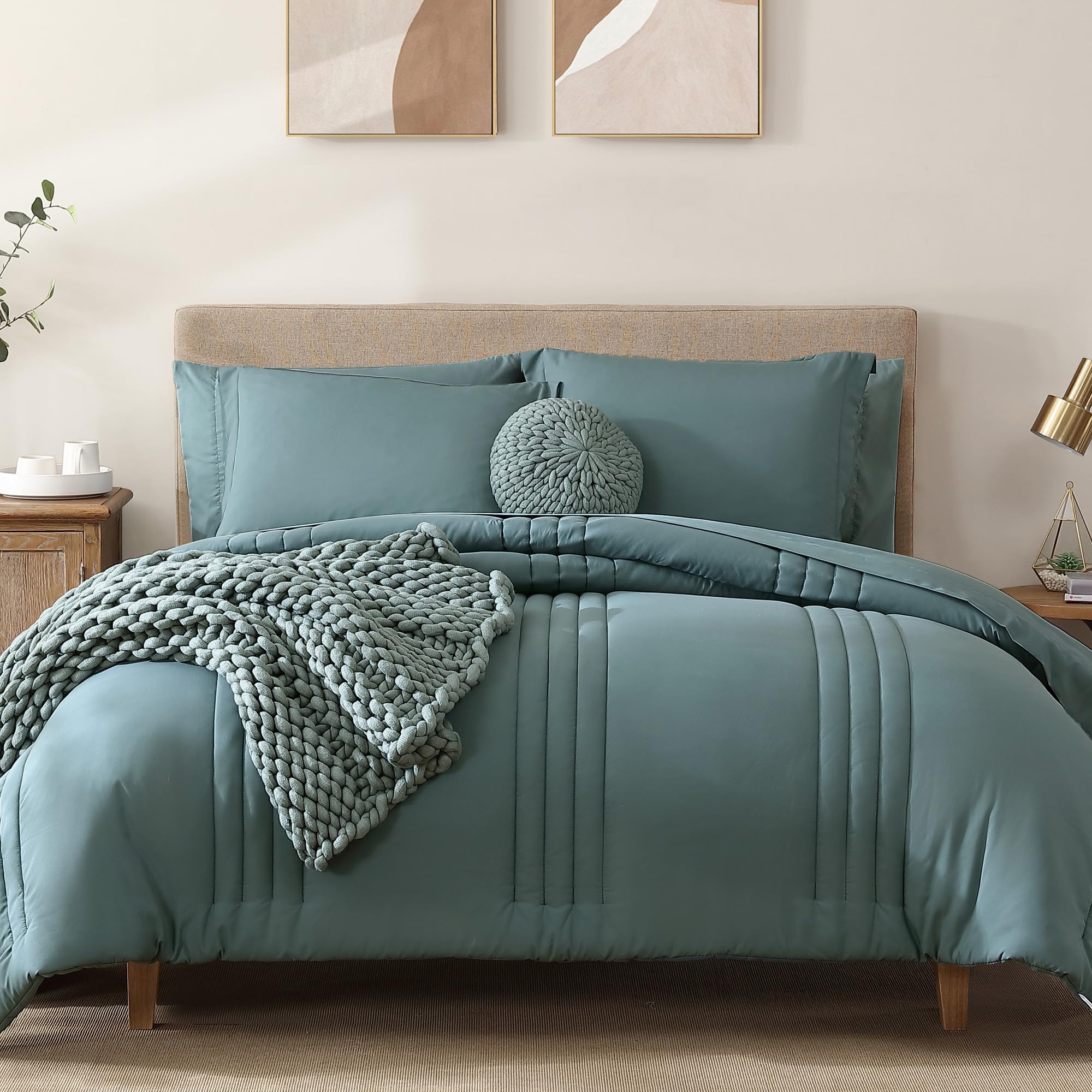Photo 1 of **FACTORY SEALED**  Monbix King Size Comforter Set - 7 Pieces Bed in a Bag King, Blue Green Bedding Sets with Comforter, All Seasons Comforter Bed Set with Sheets, Pillowcases & Shams