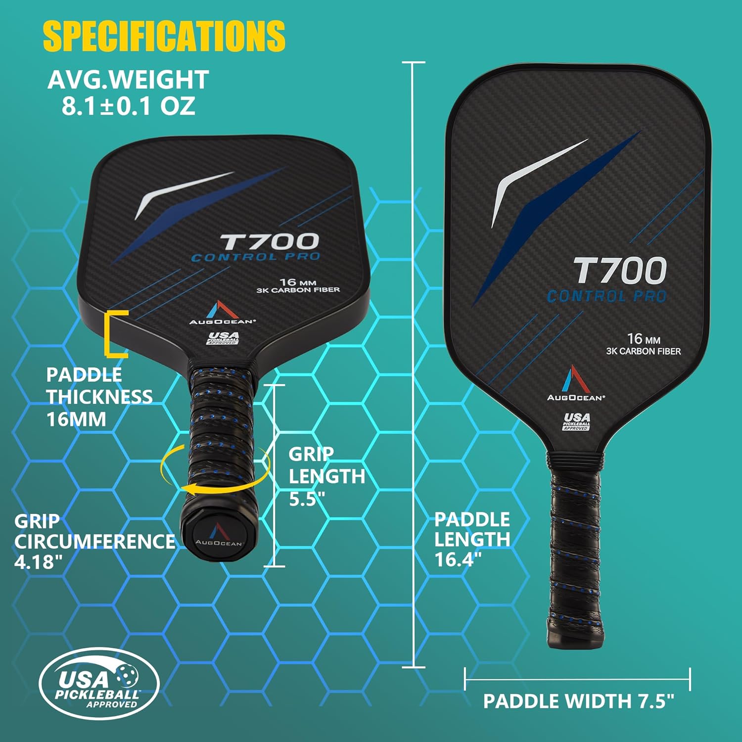 Pickleball Paddle,Pickleball Paddles-3K Raw Carbon Fiber Pickle Ball Paddle Surface with Great Grit & Spin,T700 Pickleball Racket with Excellent Power,Control and Balance,USAPA Approved - Image 5