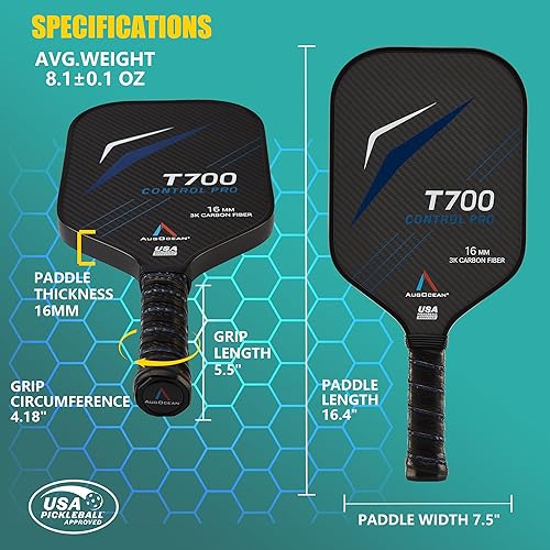 Miniatura 5 de Pickleball Paddle,Pickleball Paddles-3K Raw Carbon Fiber Pickle Ball Paddle Surface with Great Grit & Spin,T700 Pickleball Racket with Excellent