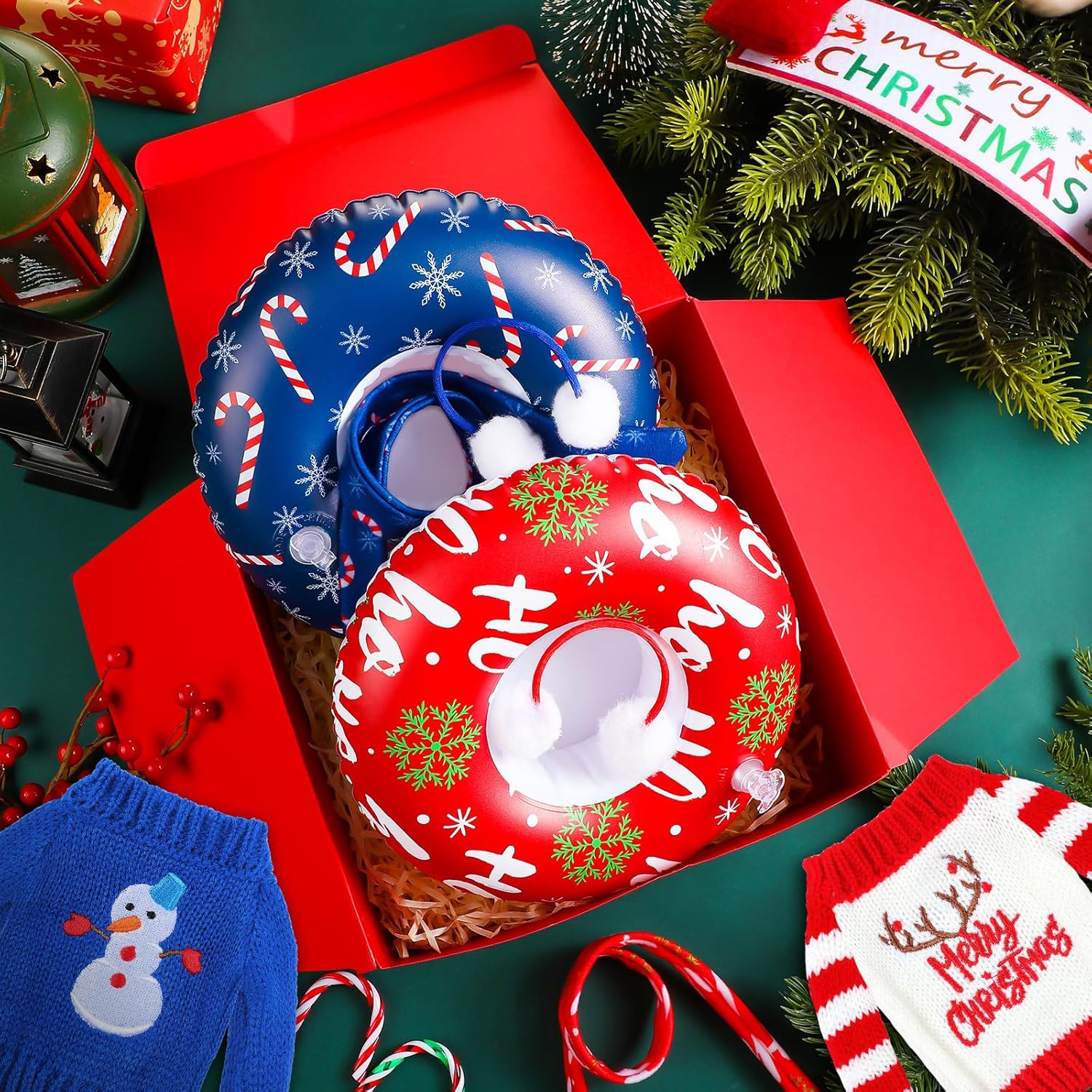 Ramede 8 Pcs Christmas Doll Clothing Accessory Set Christmas Doll Clothes Include Earmuffs Cozy Scarf Inflatable Snow Tube Small Sweater for Doll Accessories Doll Outfit Costume
