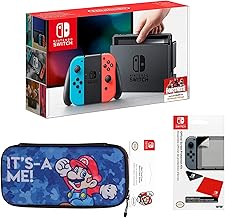 Nintendo Switch Pack: Consola Azul/Rojo Neón + Funda de transporte edición Mario + Protector de pantalla (Edición Exclusiva Amazon)