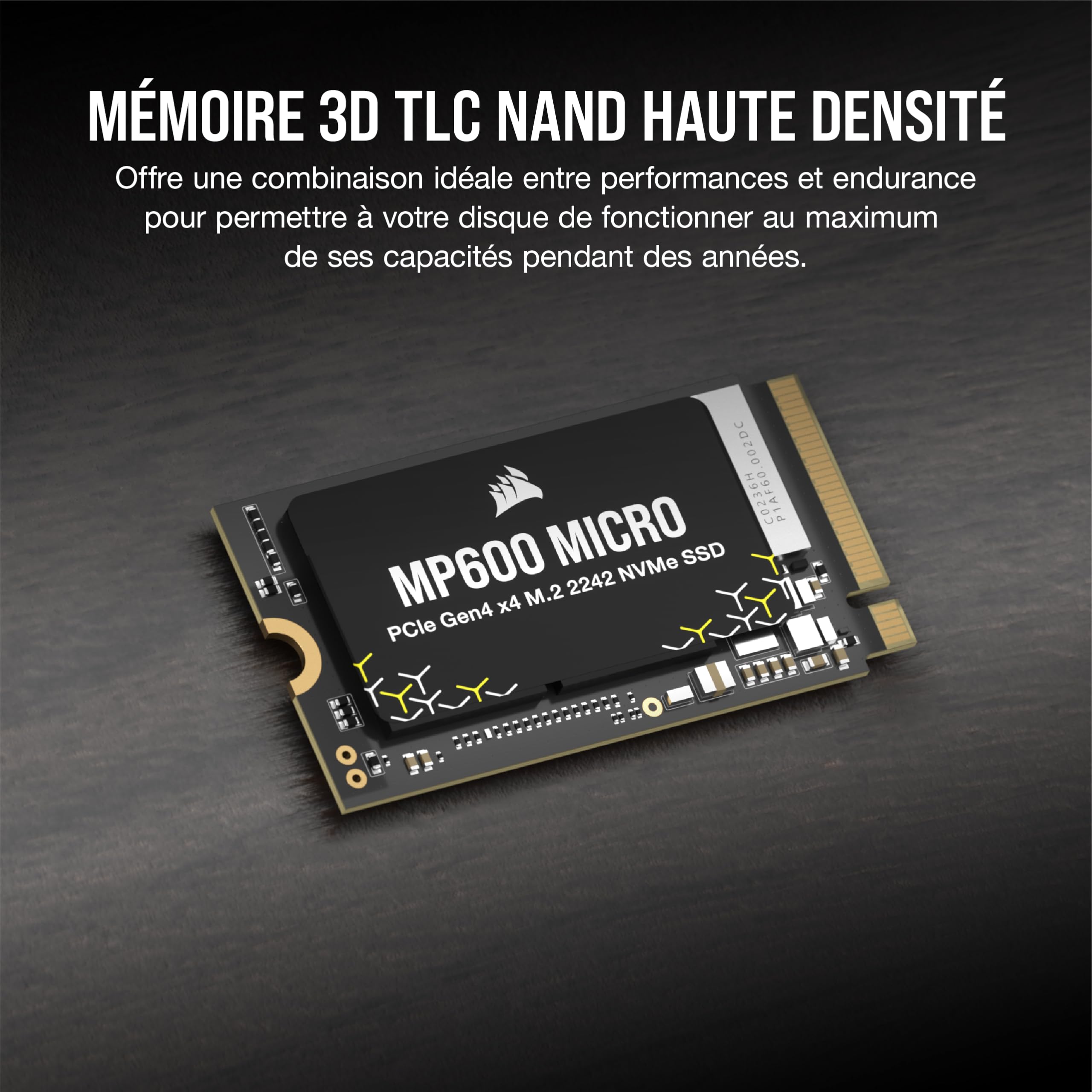 Corsair MP600 Micro 2 to M.2 NVMe PCIe x4 Gen4 SSD – M.2 2242 – Jusqu'à 7 000 Mo/s en Lecture Séquentielle – Compatible avec Les Ordinateurs Portables Lenovo Legion Go et Thin PCIe 4.0 – Noir
