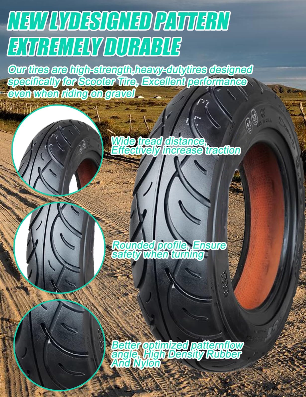 Neumático sin cámara 3.00-8 para scooter, neumático todoterreno 3.00x8 para motocross, compatible con llantas de 8 pulgadas, neumático 3.00-8, 8 P.R. 45J, 300 KPA