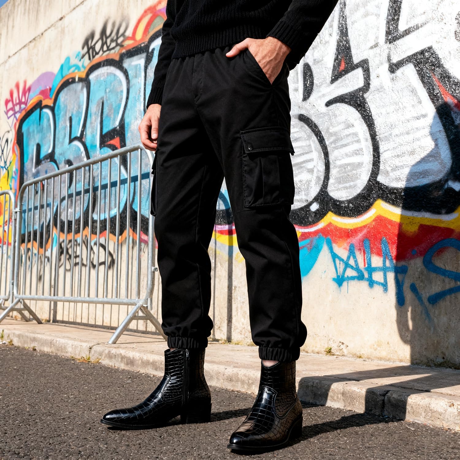 Jousen Cowboy Boots for Men Crocodile Embossed Men's Western Boot with Belt Buckle Side Zipper Stylish Retro Short - Image 3