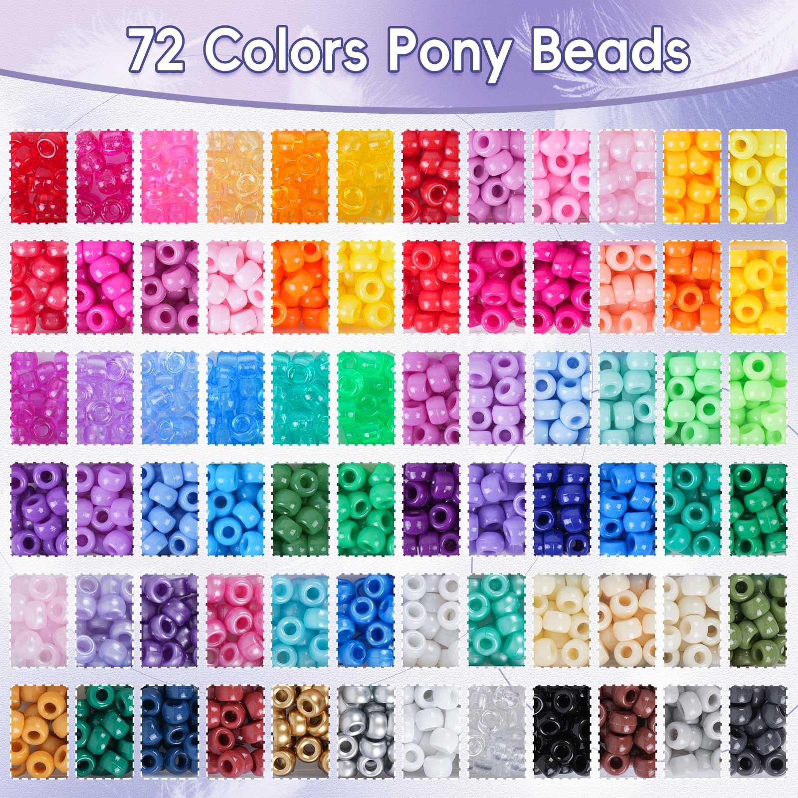 QUEFE 3000 piezas, 72 colores, kit de fabricación de pulseras de cuentas de poni para adultos, kit de pulseras de la amistad con cuentas Kandi arcoíris, cuentas de letras para hacer joyas con cuerdas