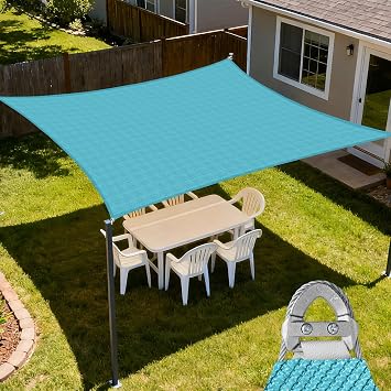 E&K Sunrise 20 x 20 Sun Shade Sail Rectangle Canopy Shade Cover with A Ring Steel Cable Wire UV Block for Pergola Patio Backyard Garden Deck Outdoor Turquoise