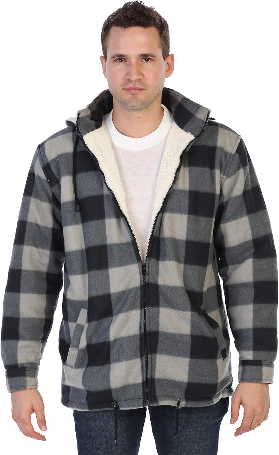 Gioberti Mens Sherpa Lined Flannel Jacket with Removable Hood
