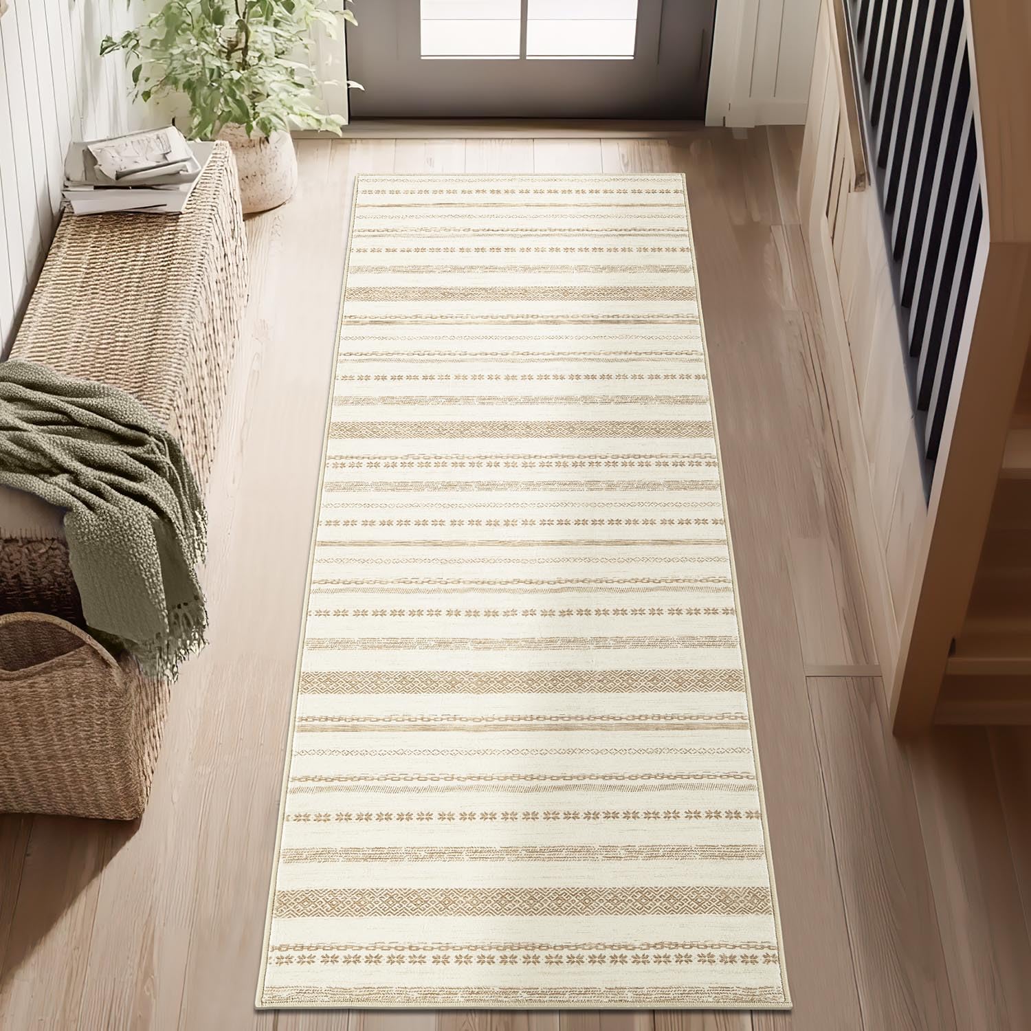 jinchan Moroccan Boho Runner Rug 2x5 - Machine Washable Non-Slip Low-Pile Soft Bohemian Runner Rug for Entryway Hallway Kitchen Bedroom Laundry Room (