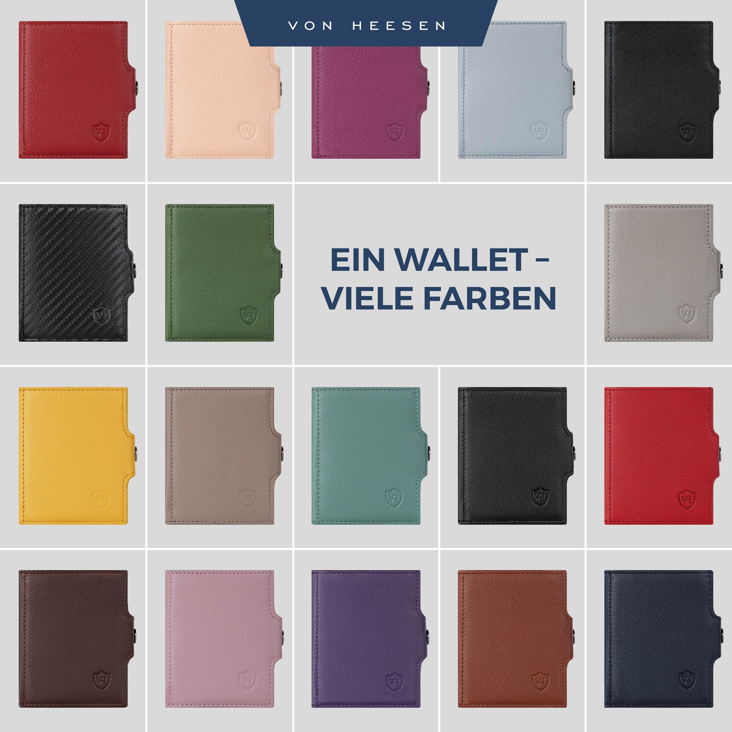 VON HEESEN Slim Wallet mit XL Münzfach & RFID-Schutz - Mini Geldbörse Herren & Damen - Kartenetui Kreditkartenetui - Portmonee Geldbeutel Portemonnaie klein Schwarz