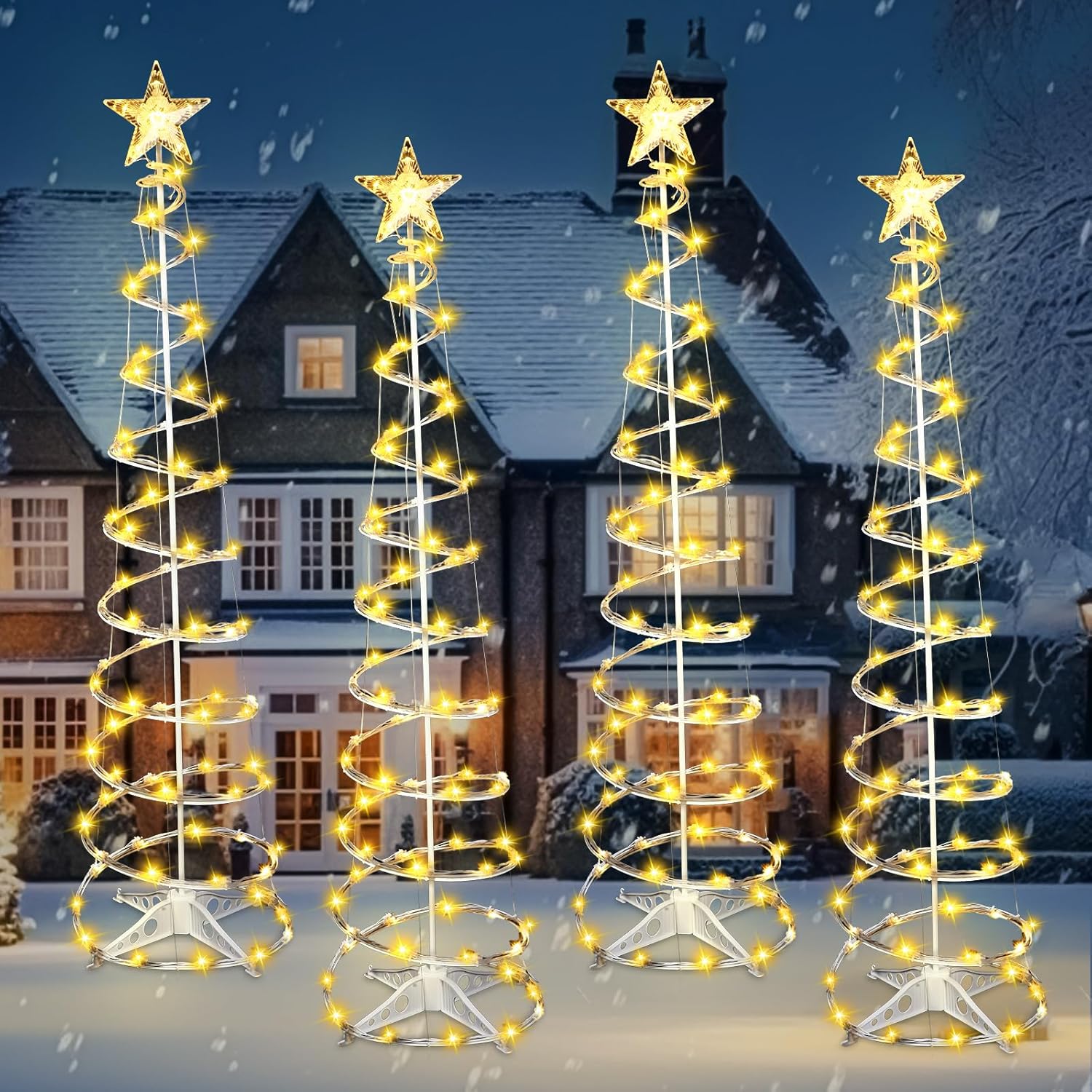 4 Pack 6 Ft LED Spiral Tree Light Decoration Light up Xmas Cone Tree with Topper