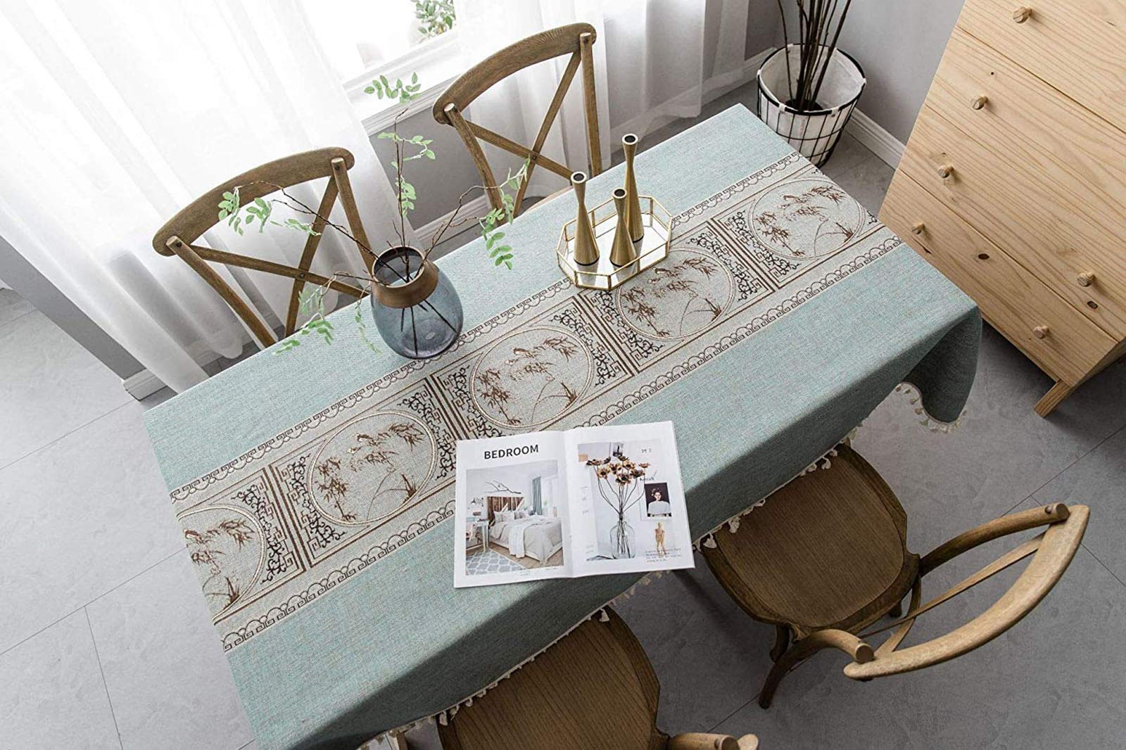 Tovaglia Tovaglia, Stile Fresco e Artistico Biancheria da Tavola in Cotone e Nappe Tovaglie Rettangolari per Tavolino da Salotto, Aspetto Lino Facile da Cura Lavabile, 140x240cm(55x94inch)