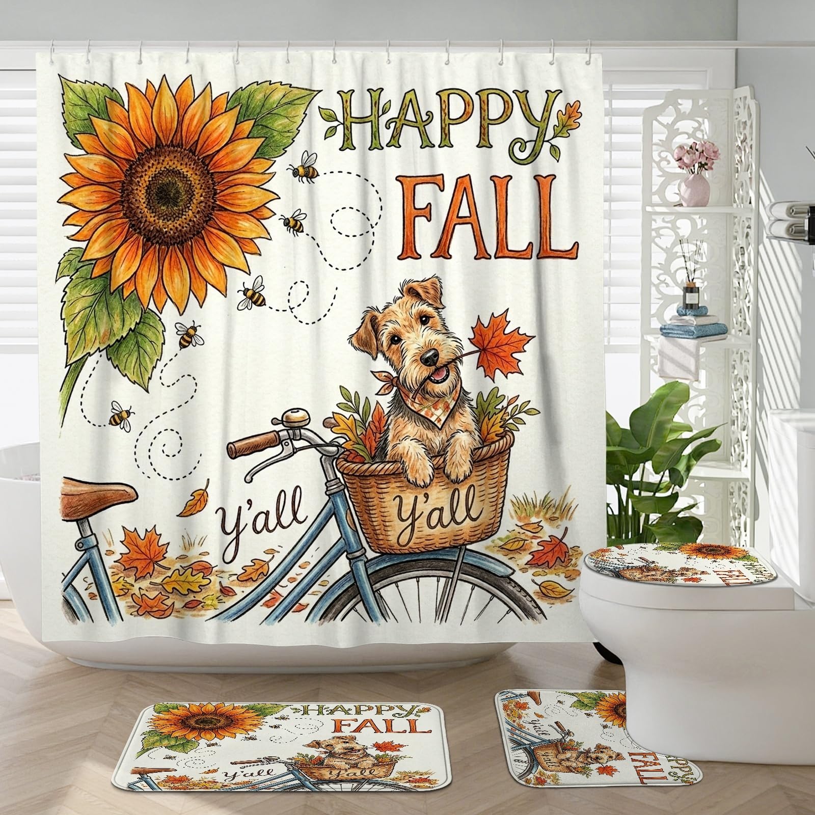 Accessoires de salle de bain chien Lakeland Terrier tapis de douche antidérapant et abattant 4 pièces