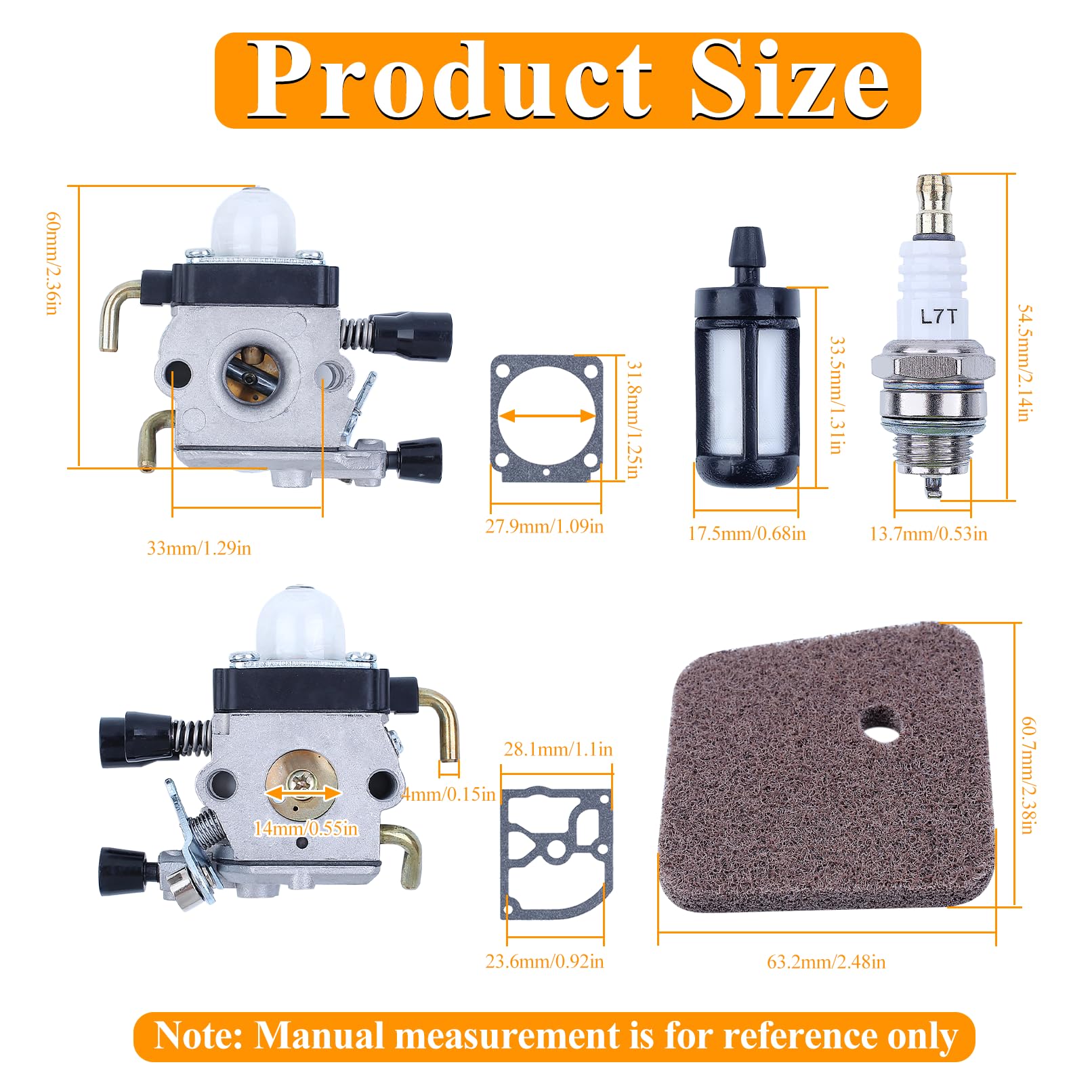 Carburateur pour Stihl HS45 FS55 FS38 HS45 Tondeuse avec pour ZAMARB-99 Kit de Réparation de Carburateur Filtre à Air L7T/BPMR7A Bougie d'Allumage MS180 Filtre à Carburant